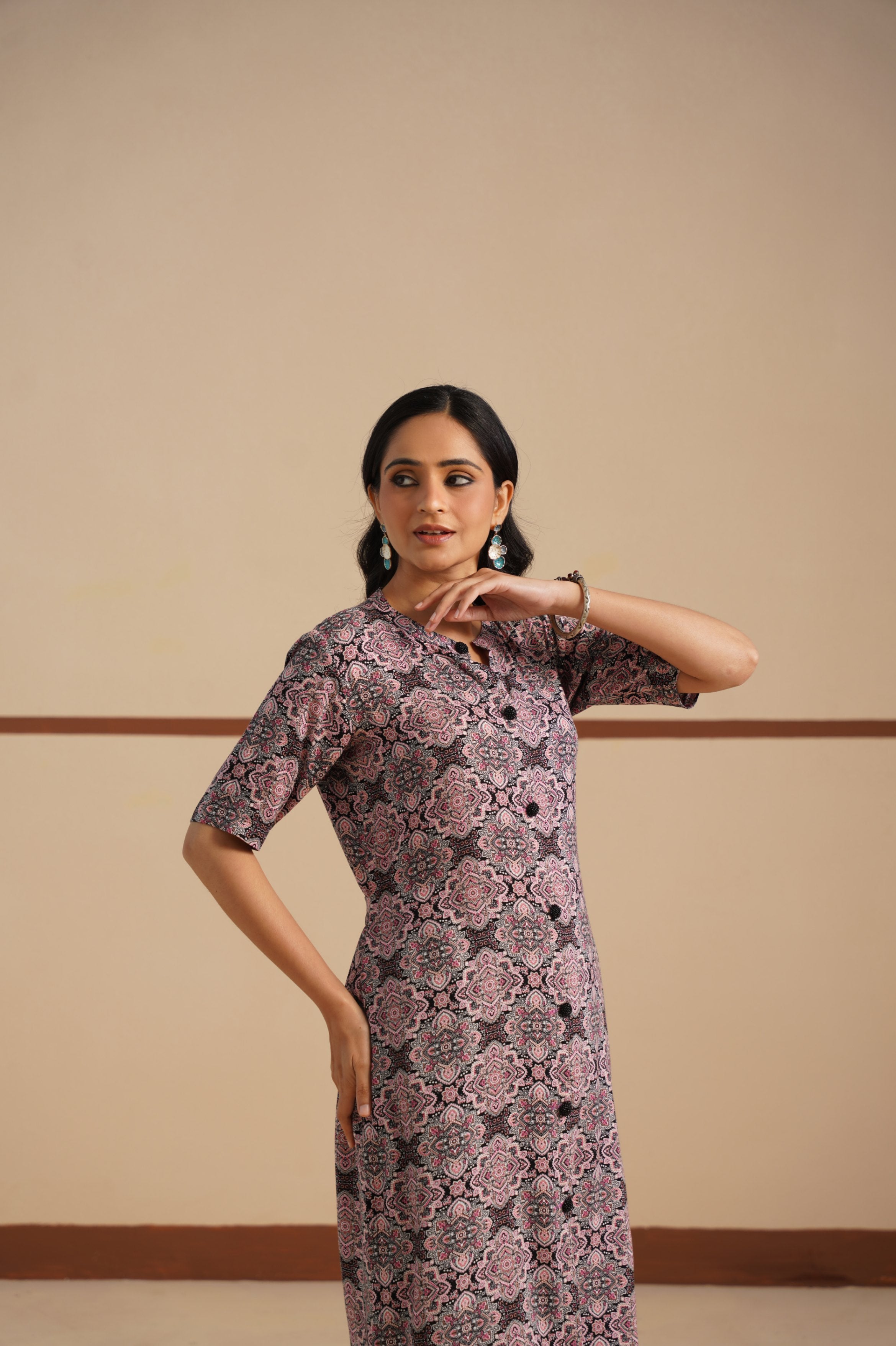 Ajrak Print Chinese Collar Kurti