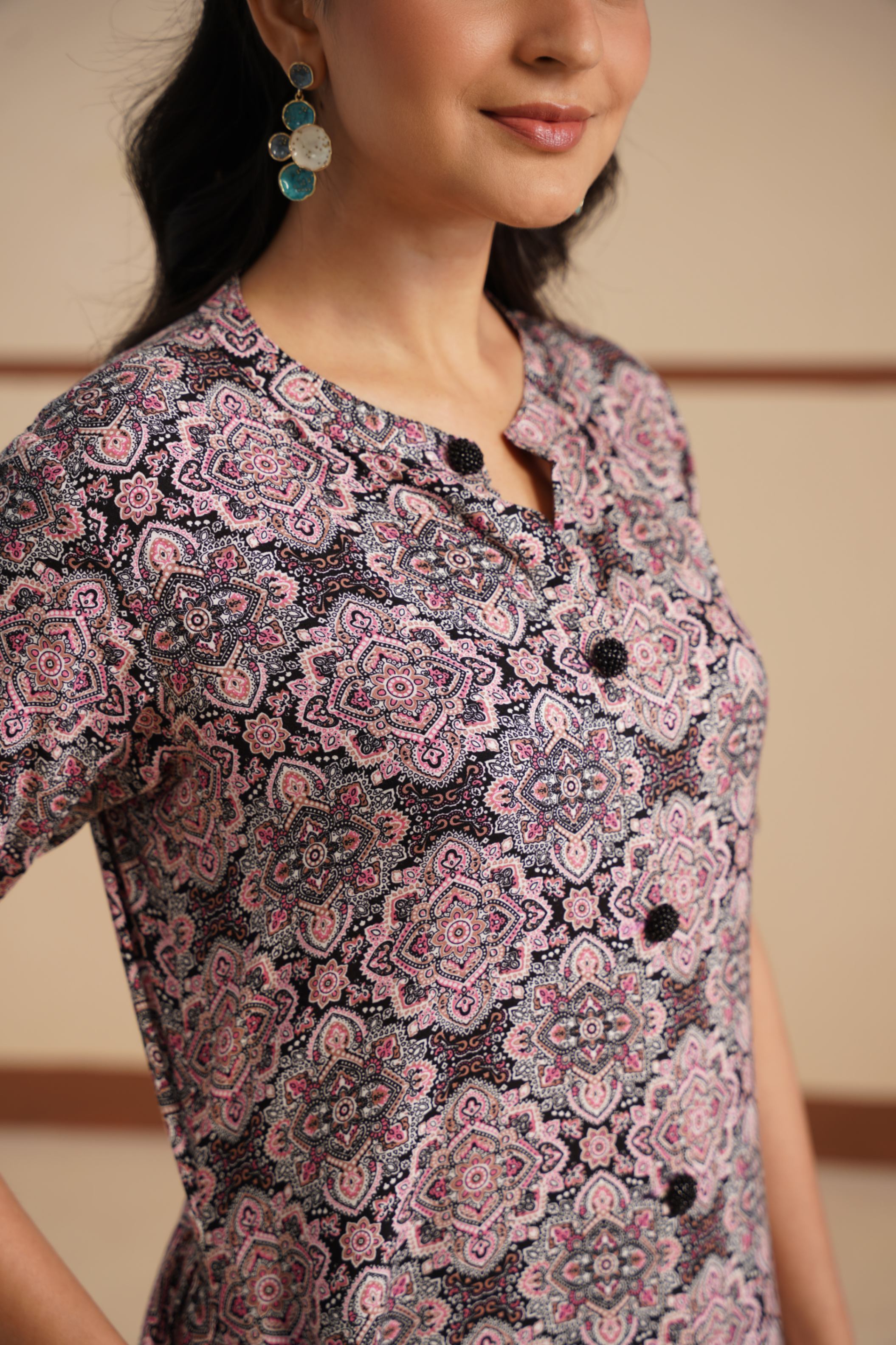 Ajrak Print Chinese Collar Kurti