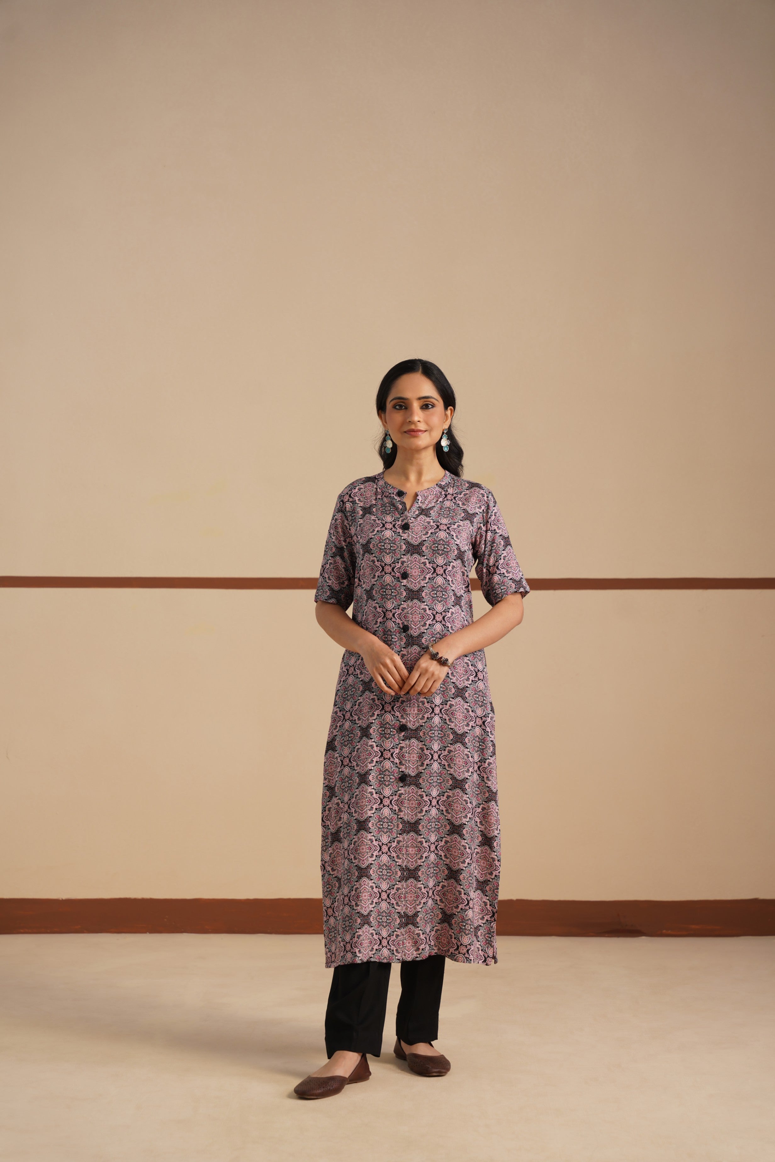 Ajrak Print Chinese Collar Kurti