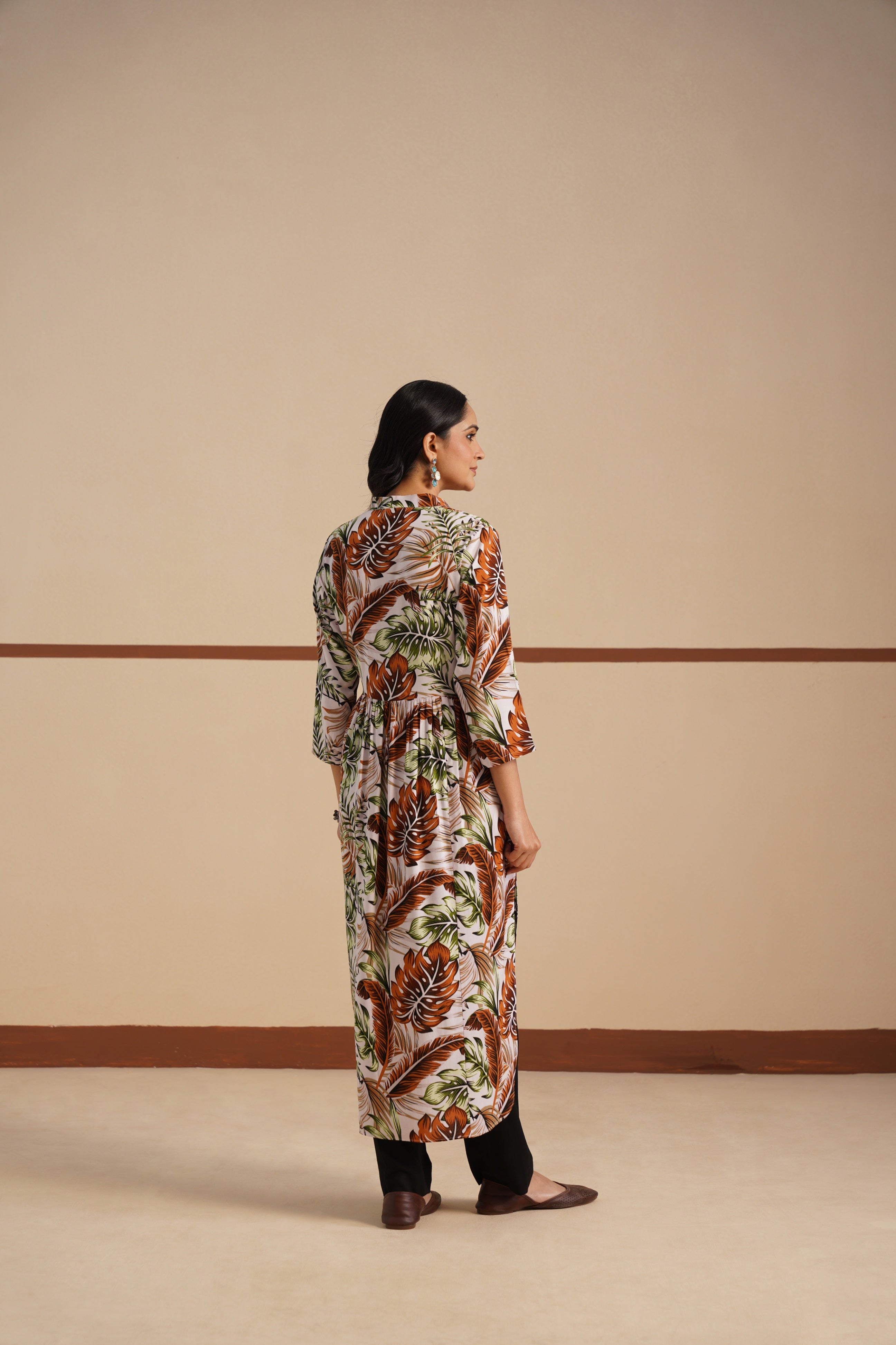 Brown-Green Chinese Collar Soft Rayon Kurti