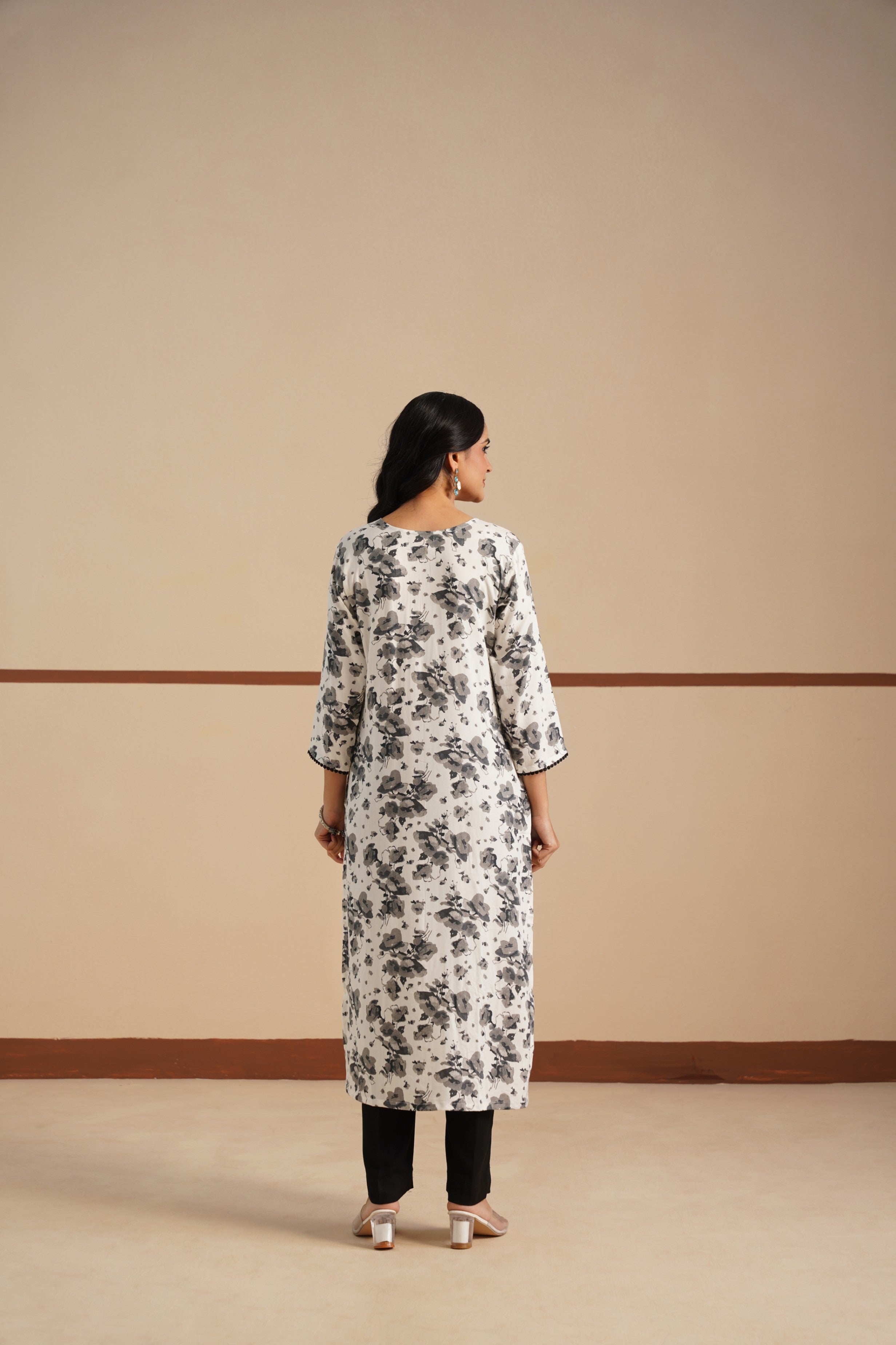 Black and White Princess Cut Kurti – Elegant Style in Soft Rayon