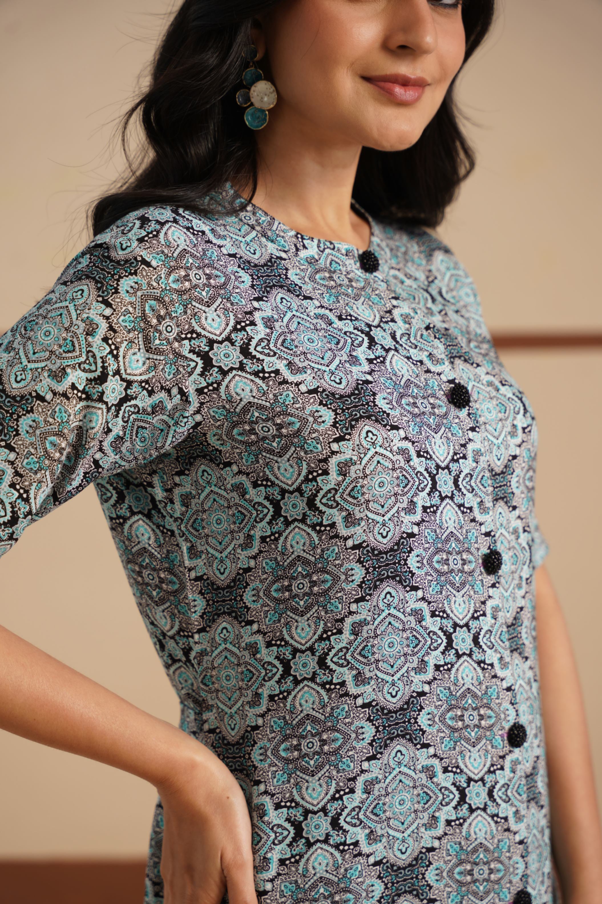 Ajrak Print Chinese Collar Kurti