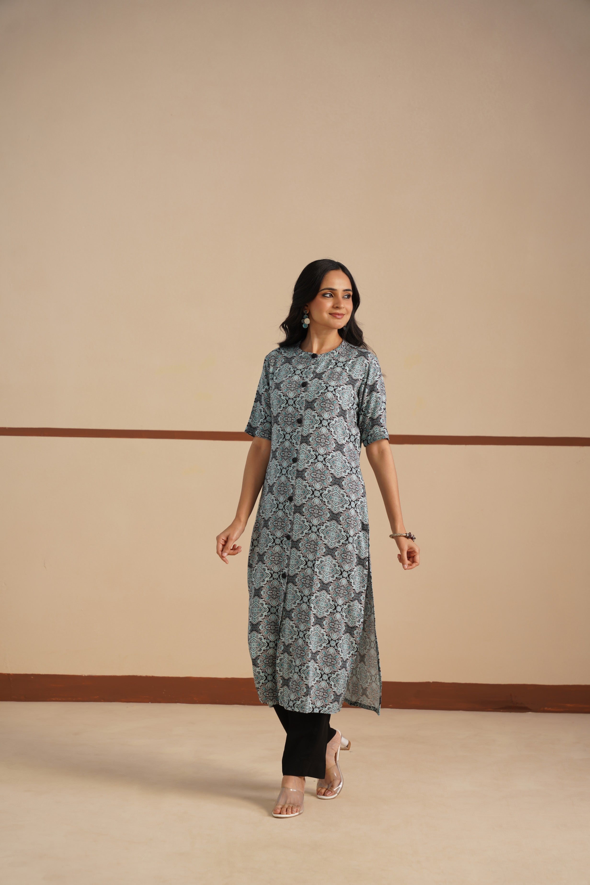 Ajrak Print Chinese Collar Kurti