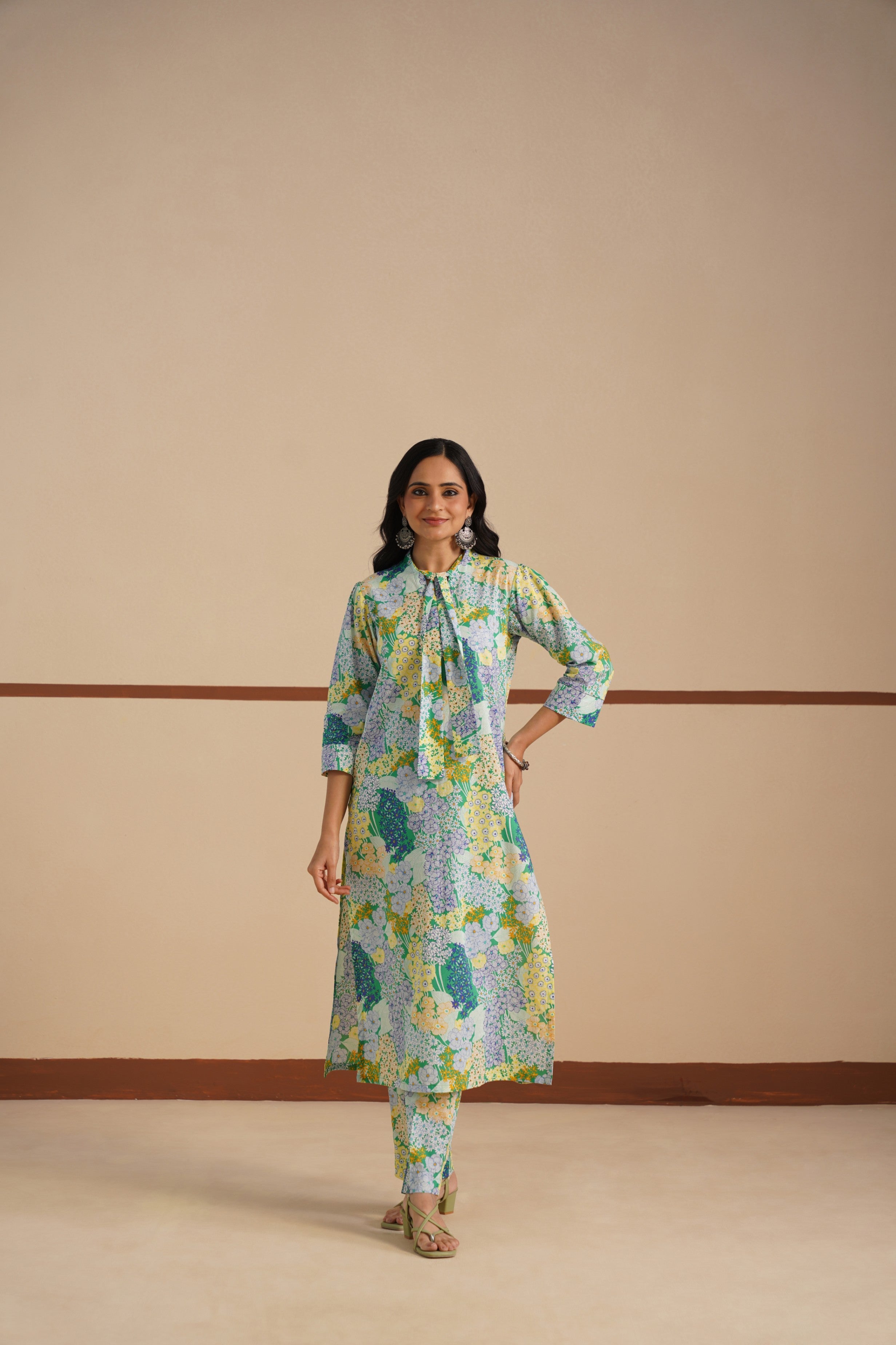 Cambric Kurti Set with Tie Neck