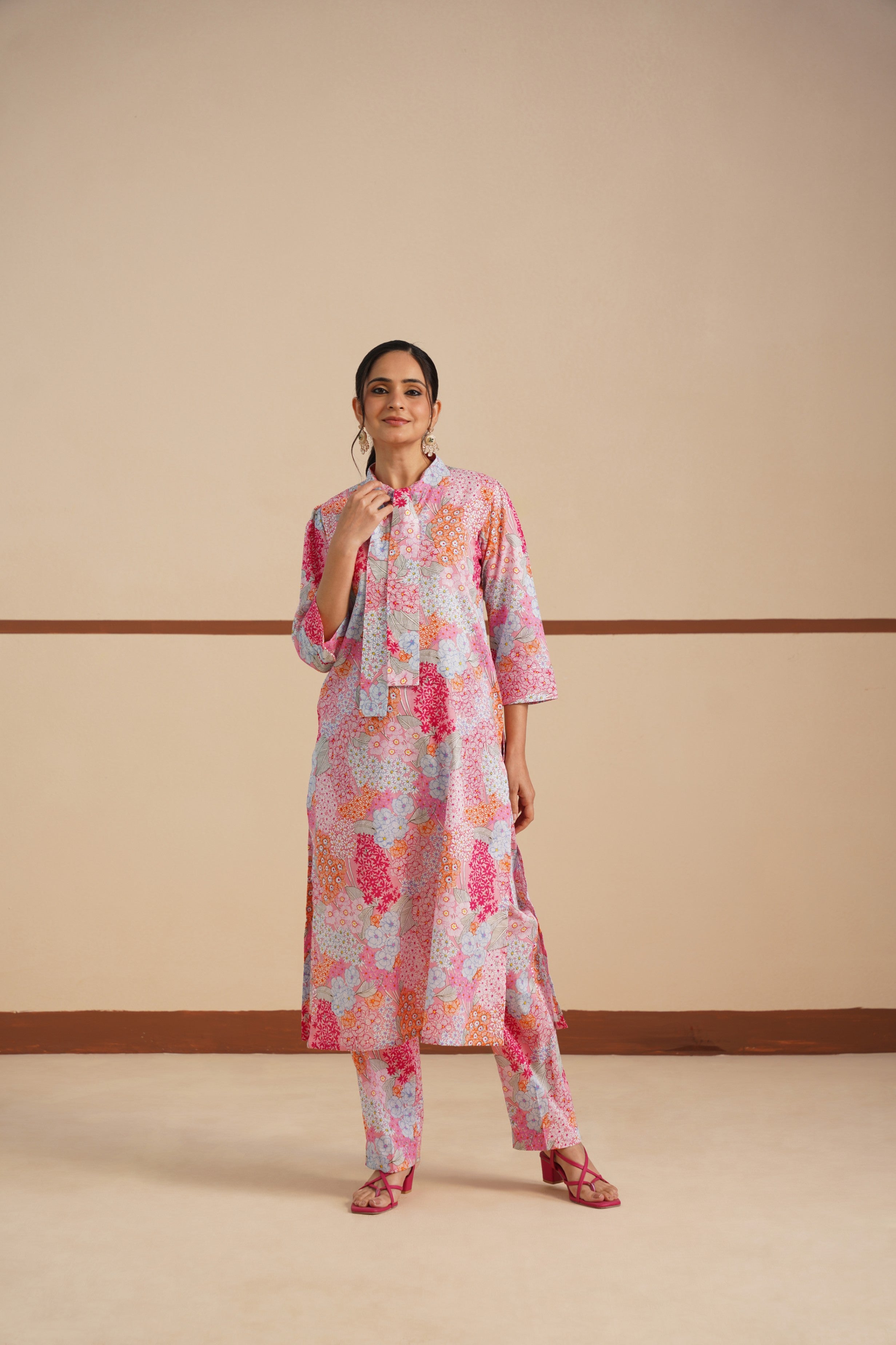 Cambric Kurti Set with Tie Neck