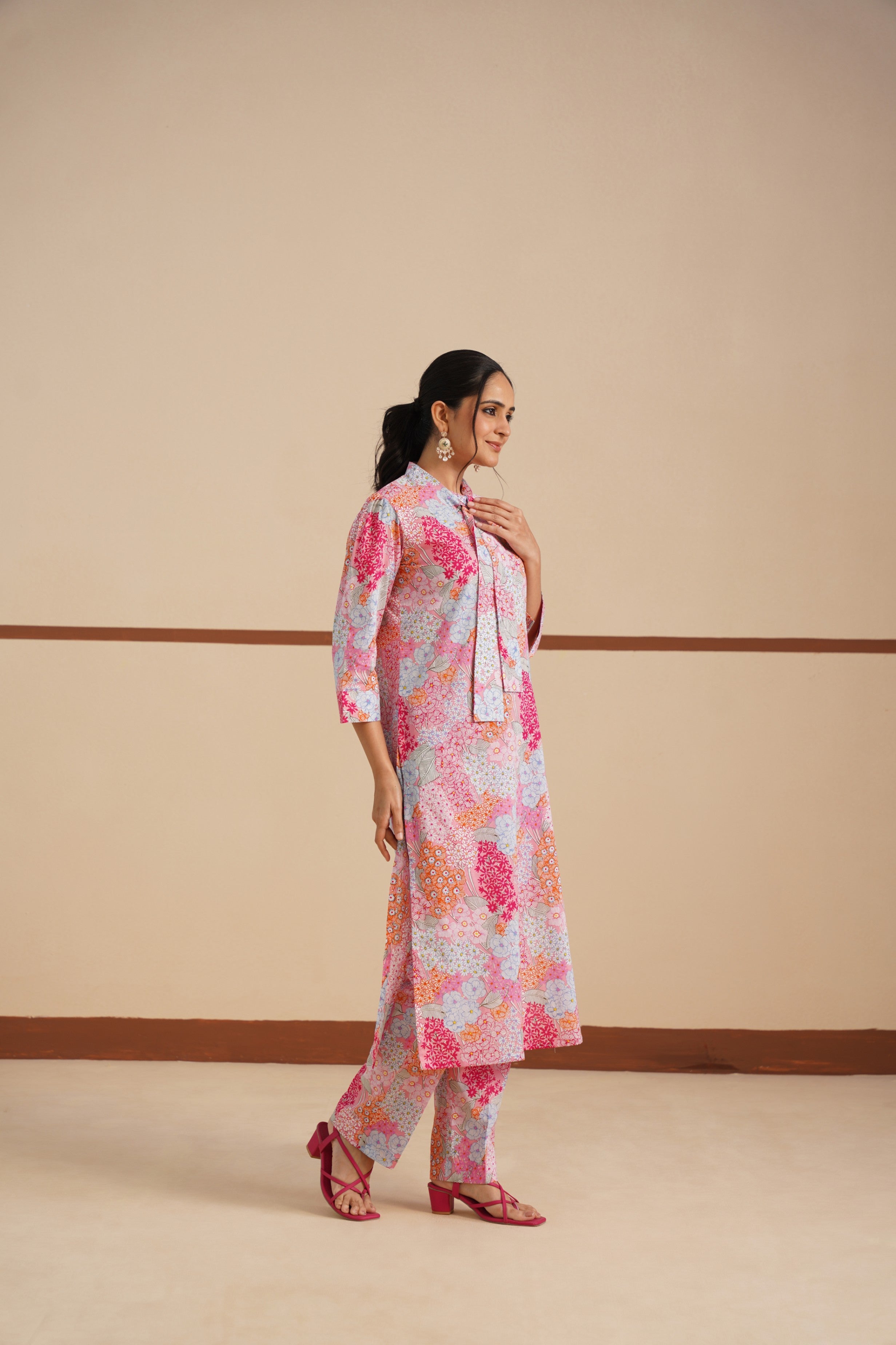 Cambric Kurti Set with Tie Neck