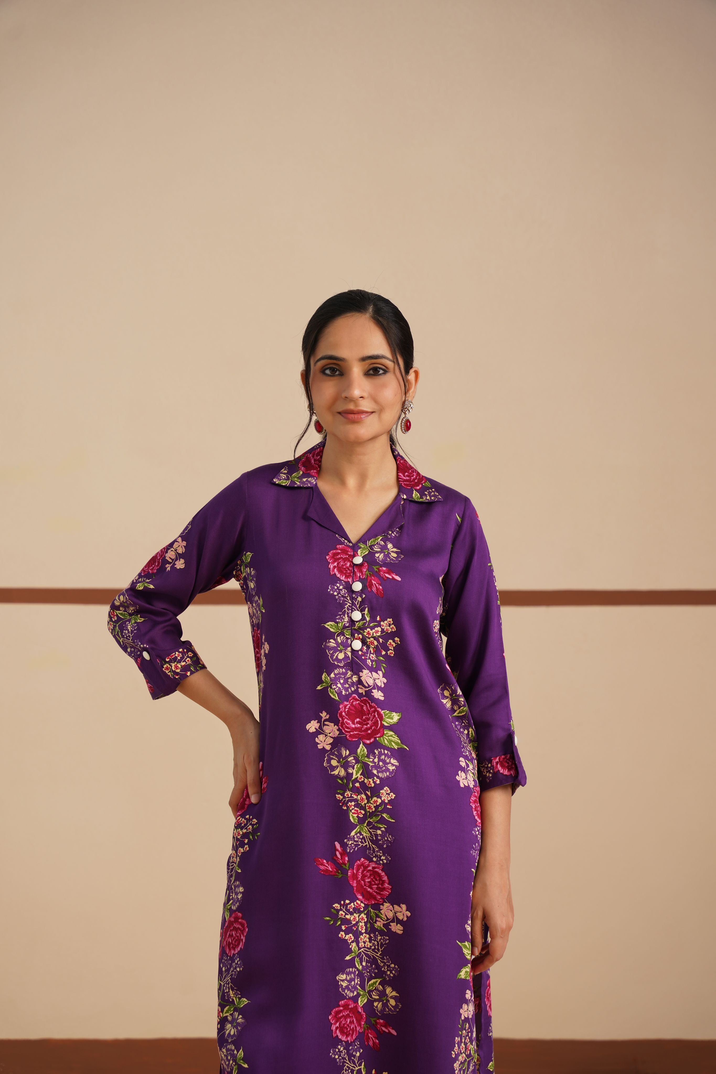 Coat Collar Kurti Set – Refined Elegance in Glace Cotton Rayon