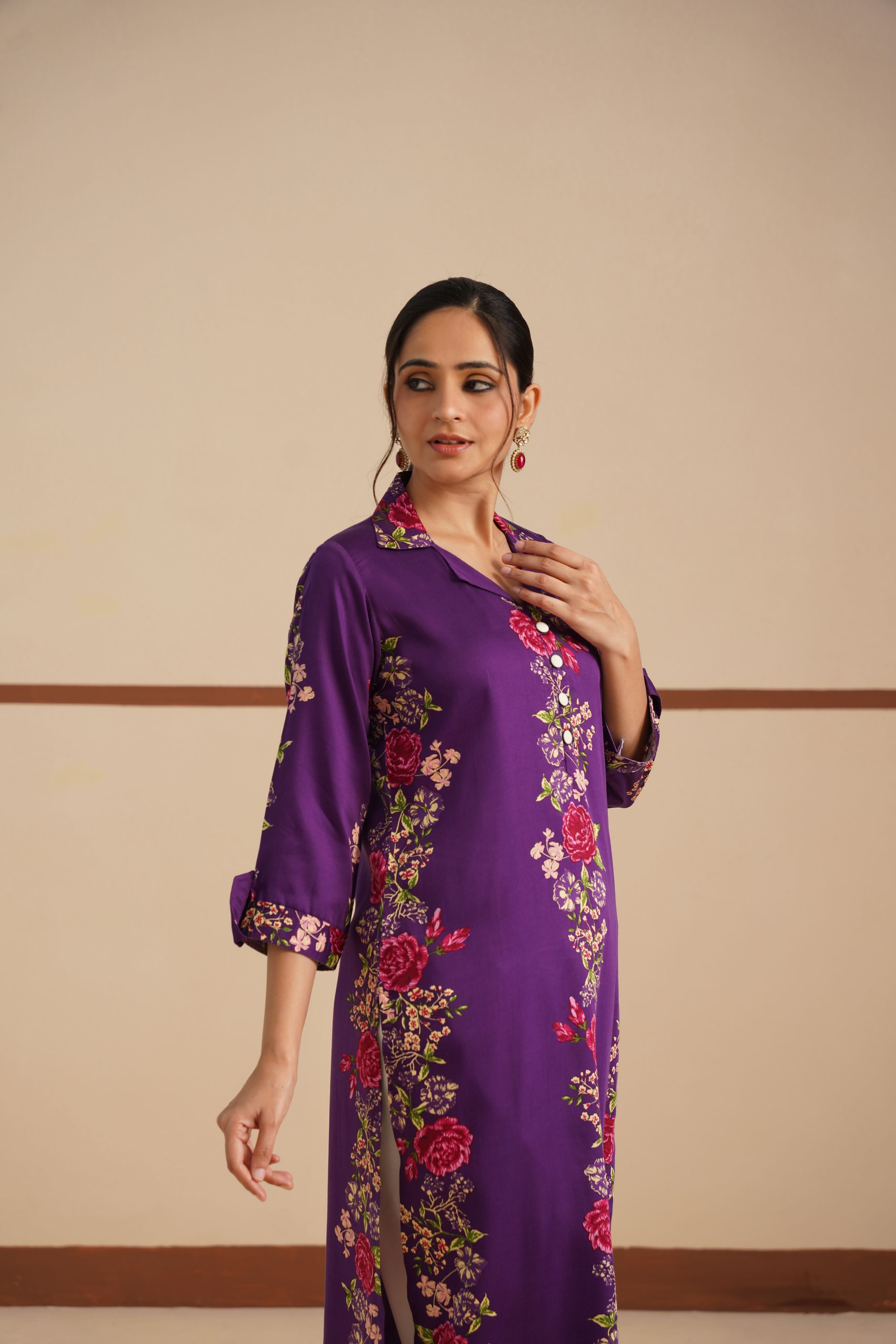 Coat Collar Kurti Set – Refined Elegance in Glace Cotton Rayon