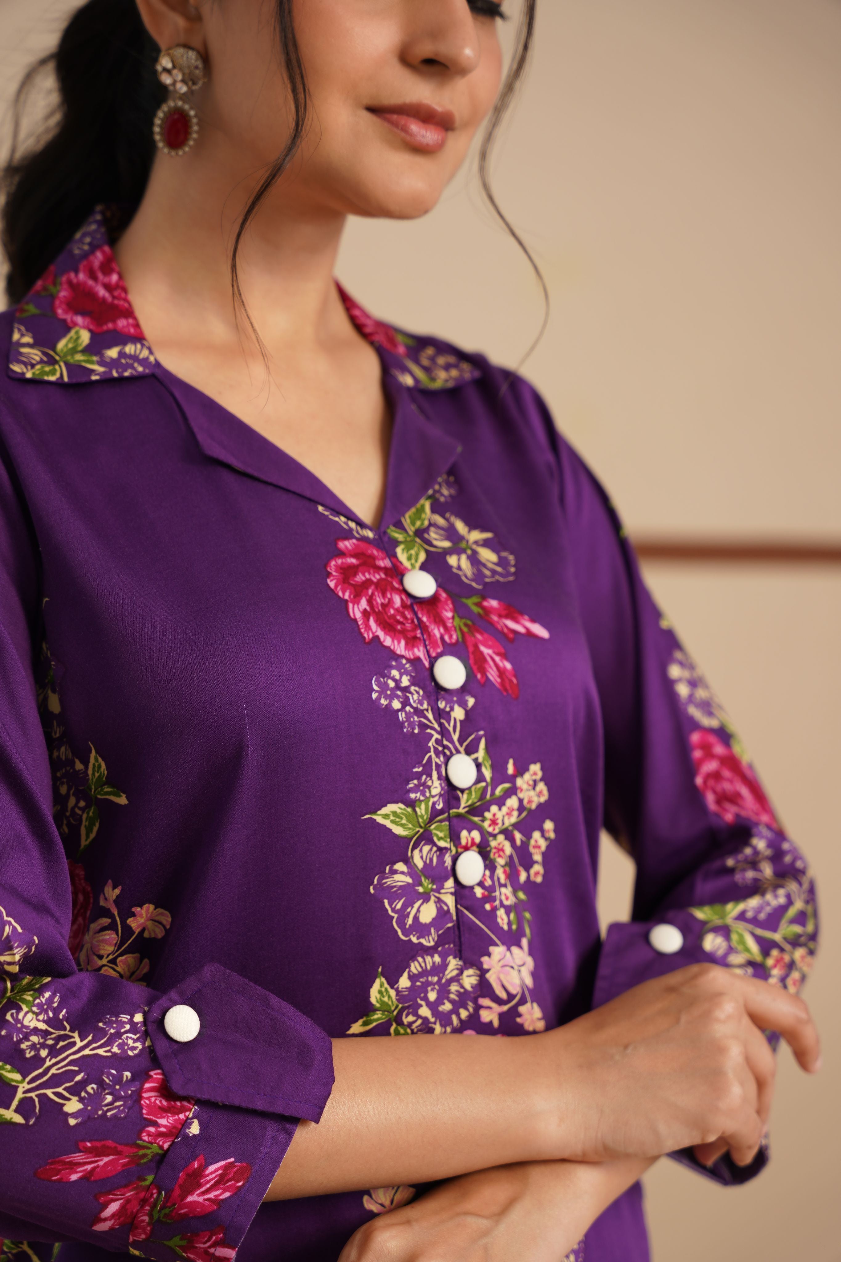 Coat Collar Kurti Set – Refined Elegance in Glace Cotton Rayon