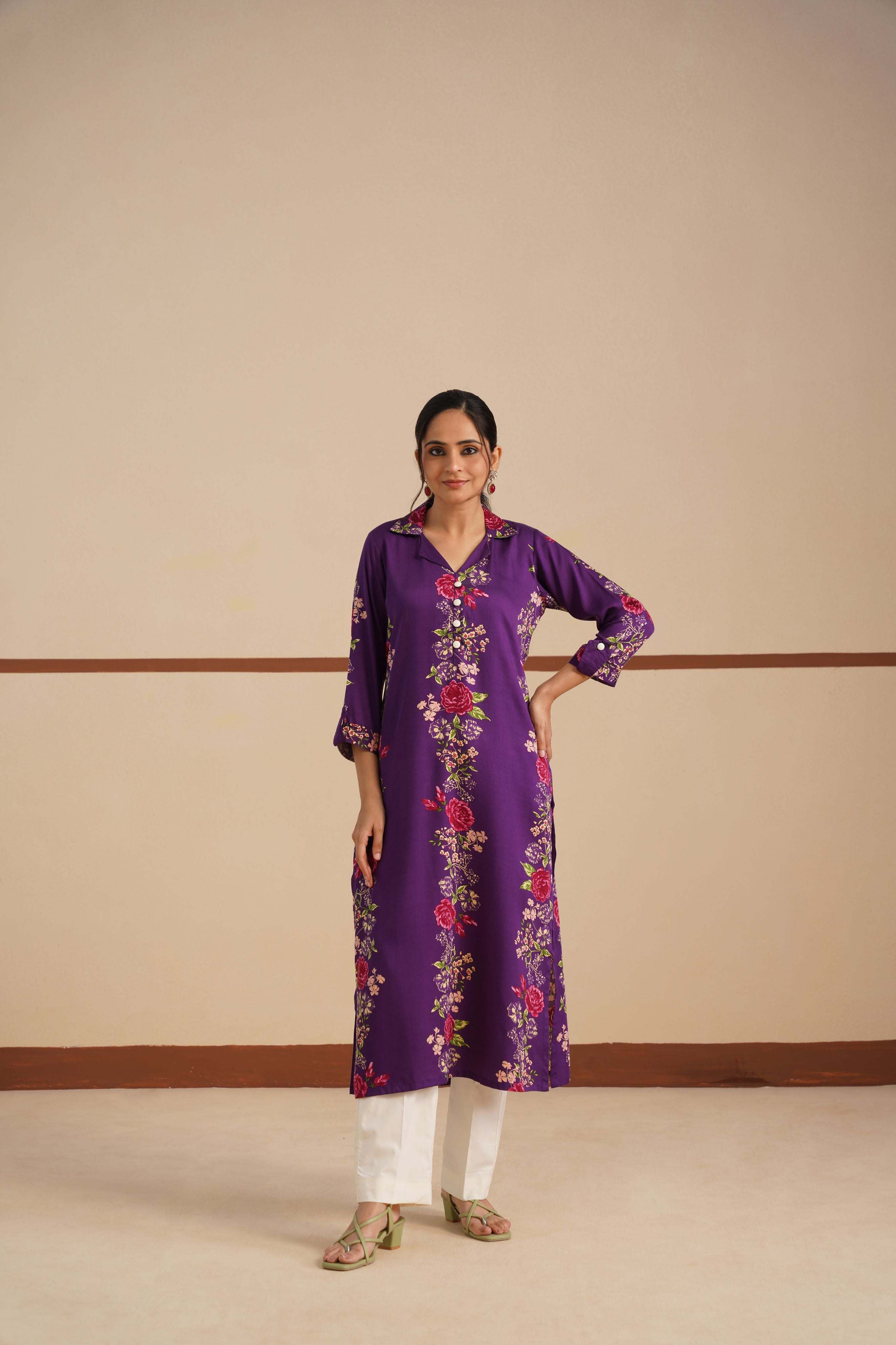 Coat Collar Kurti Set – Refined Elegance in Glace Cotton Rayon