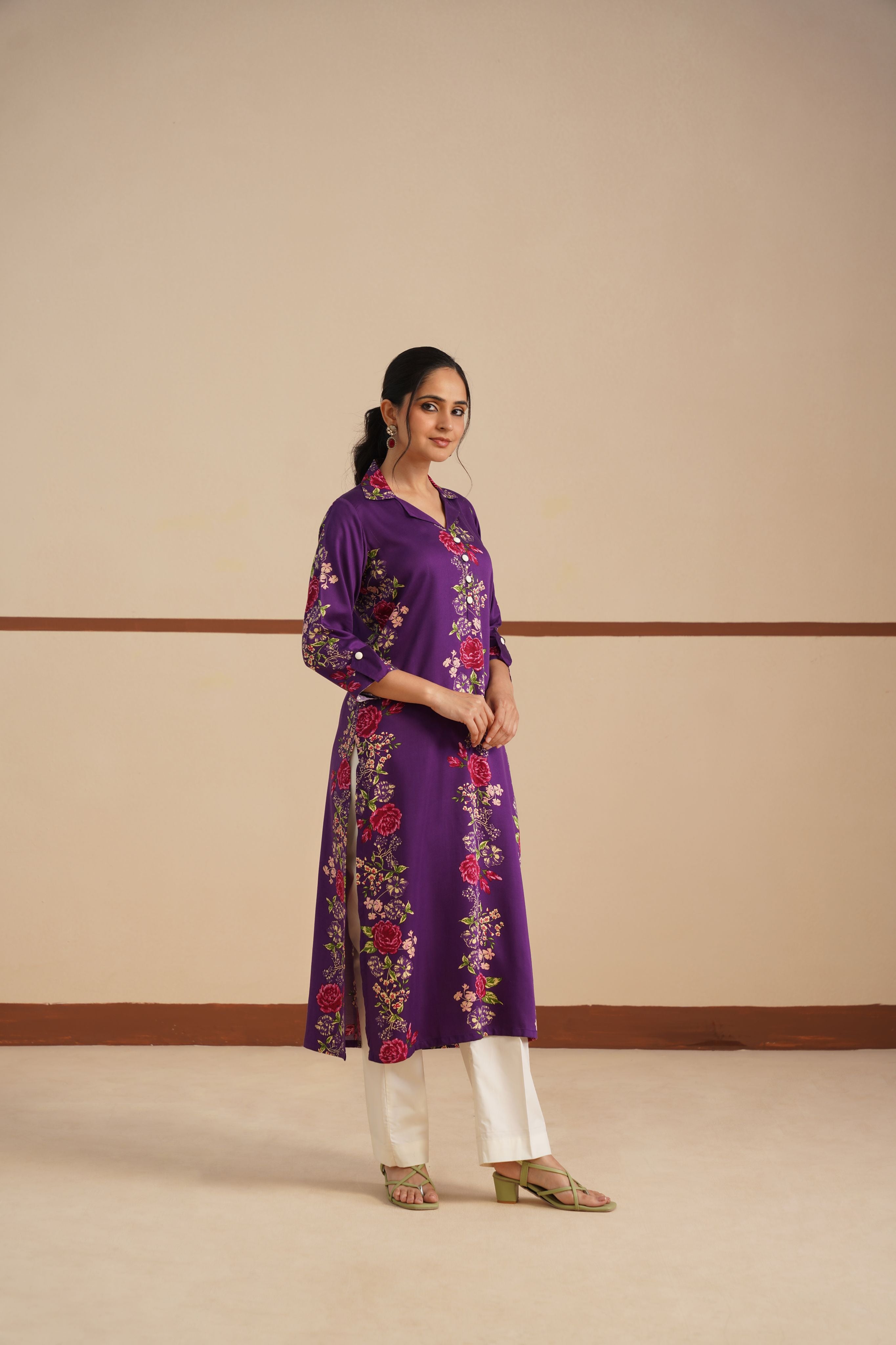 Coat Collar Kurti Set – Refined Elegance in Glace Cotton Rayon