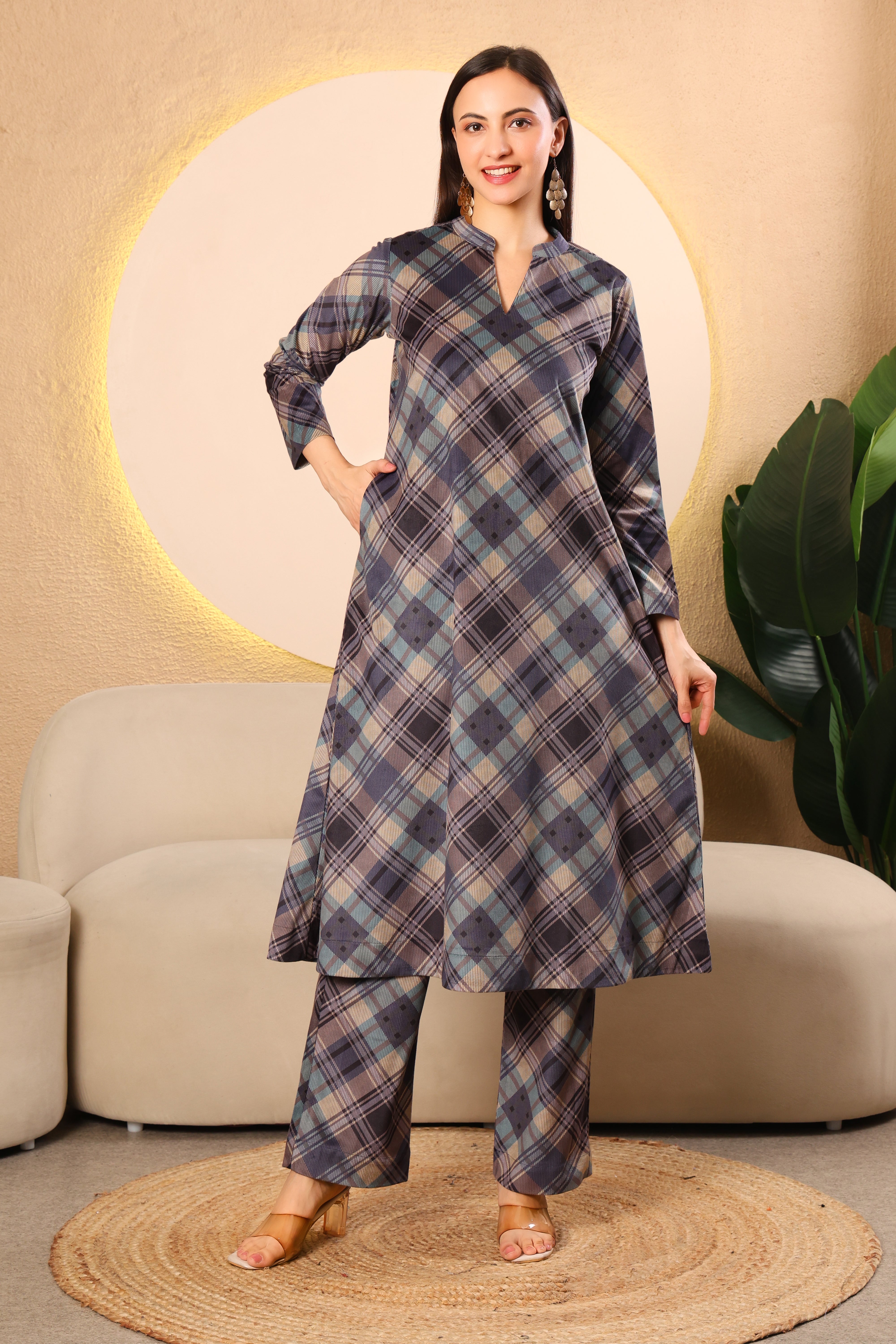 Cotrise Premium Checked A-Line Kurta Set