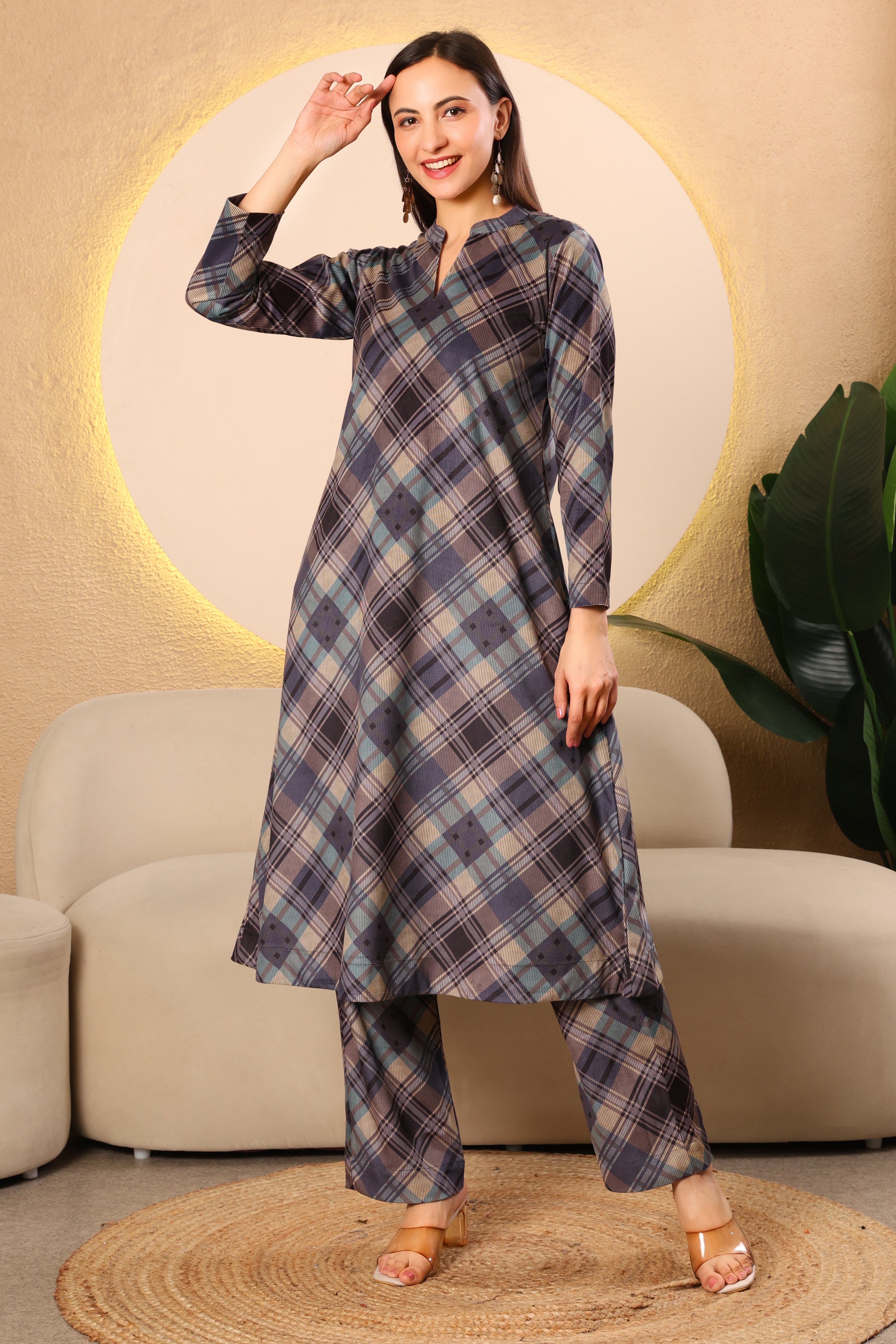 Cotrise Premium Checked A-Line Kurta Set