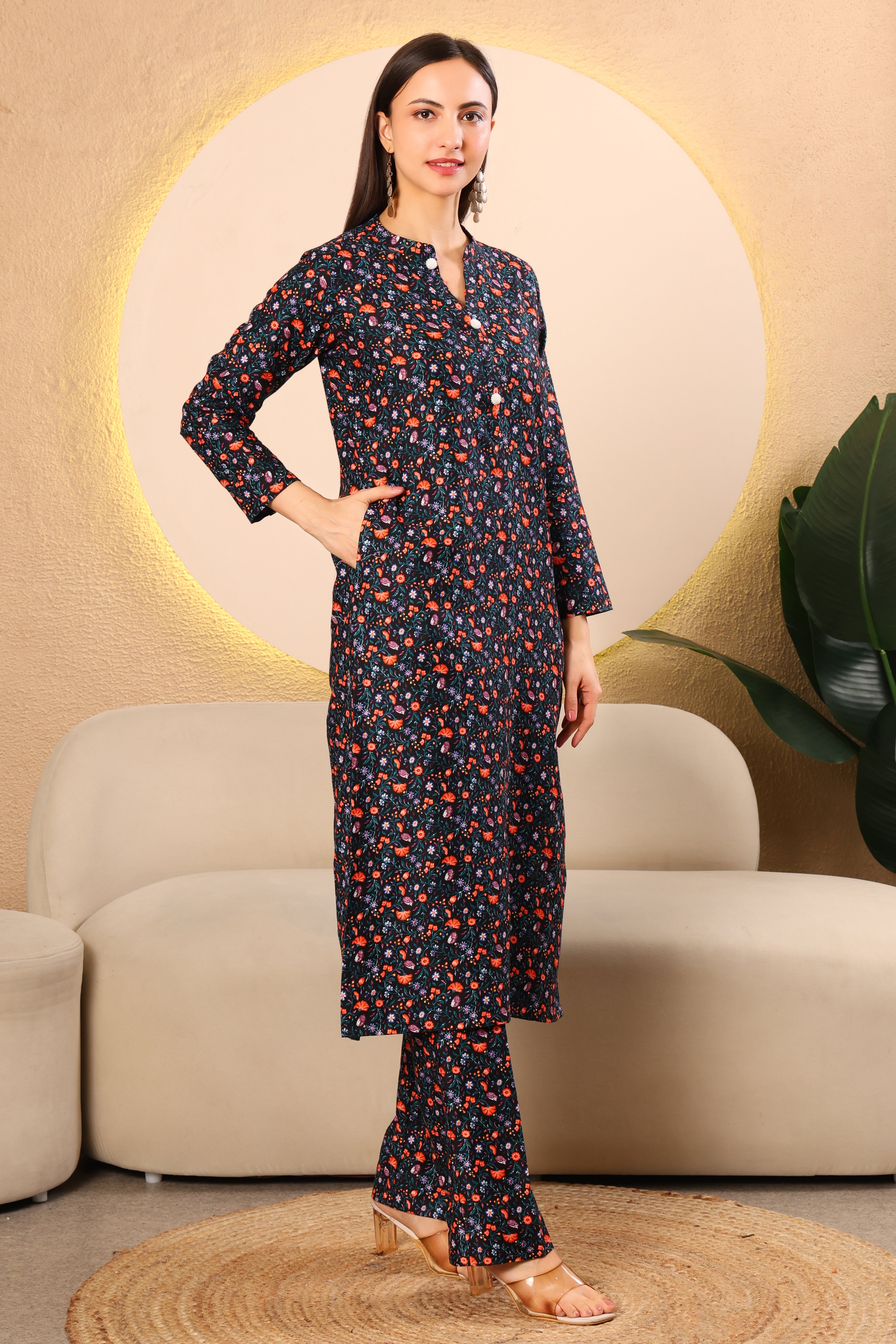 Floral Charm Pashmina Winter Kurta Set