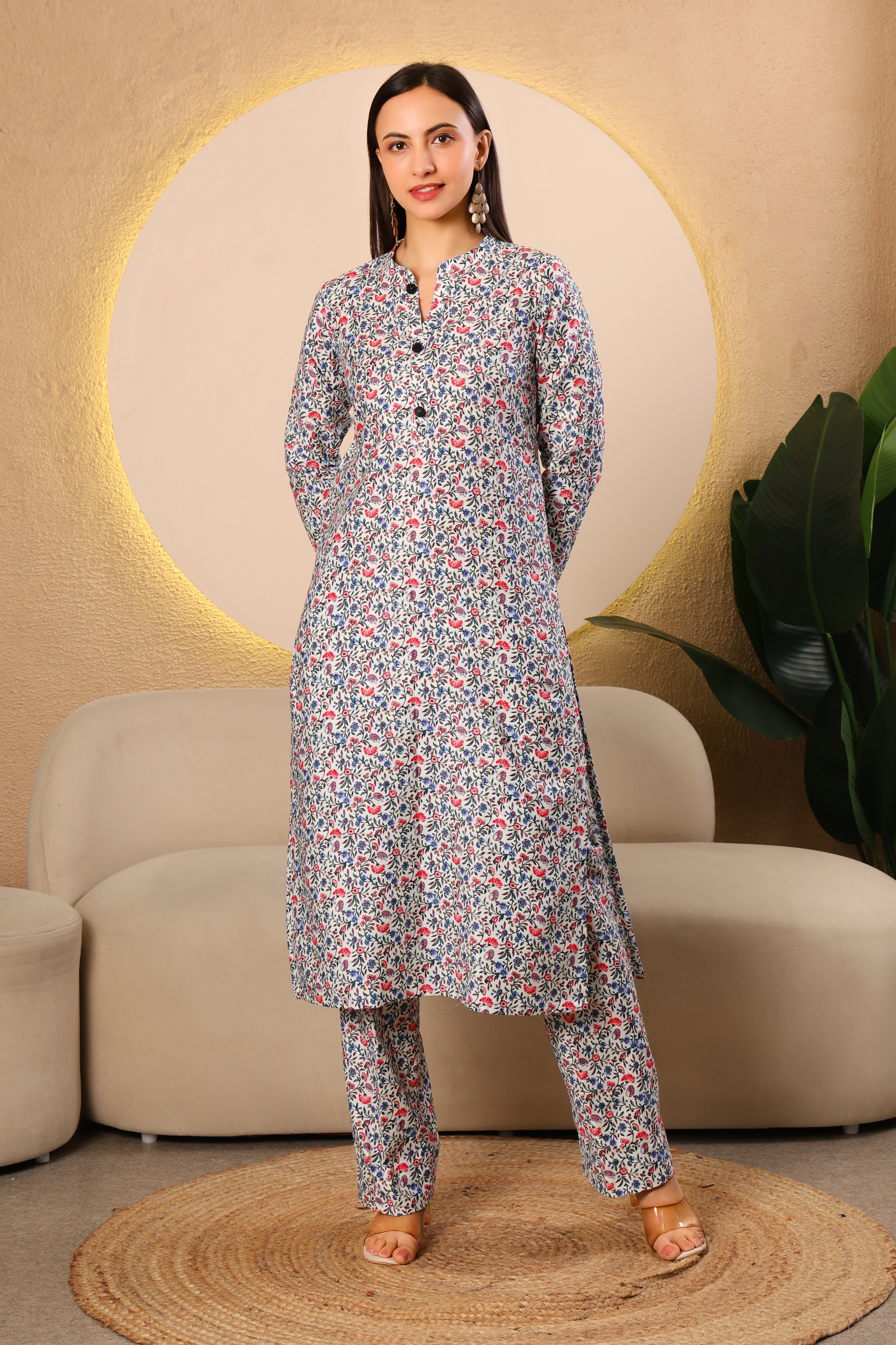 Floral Charm Pashmina Winter Kurta Set