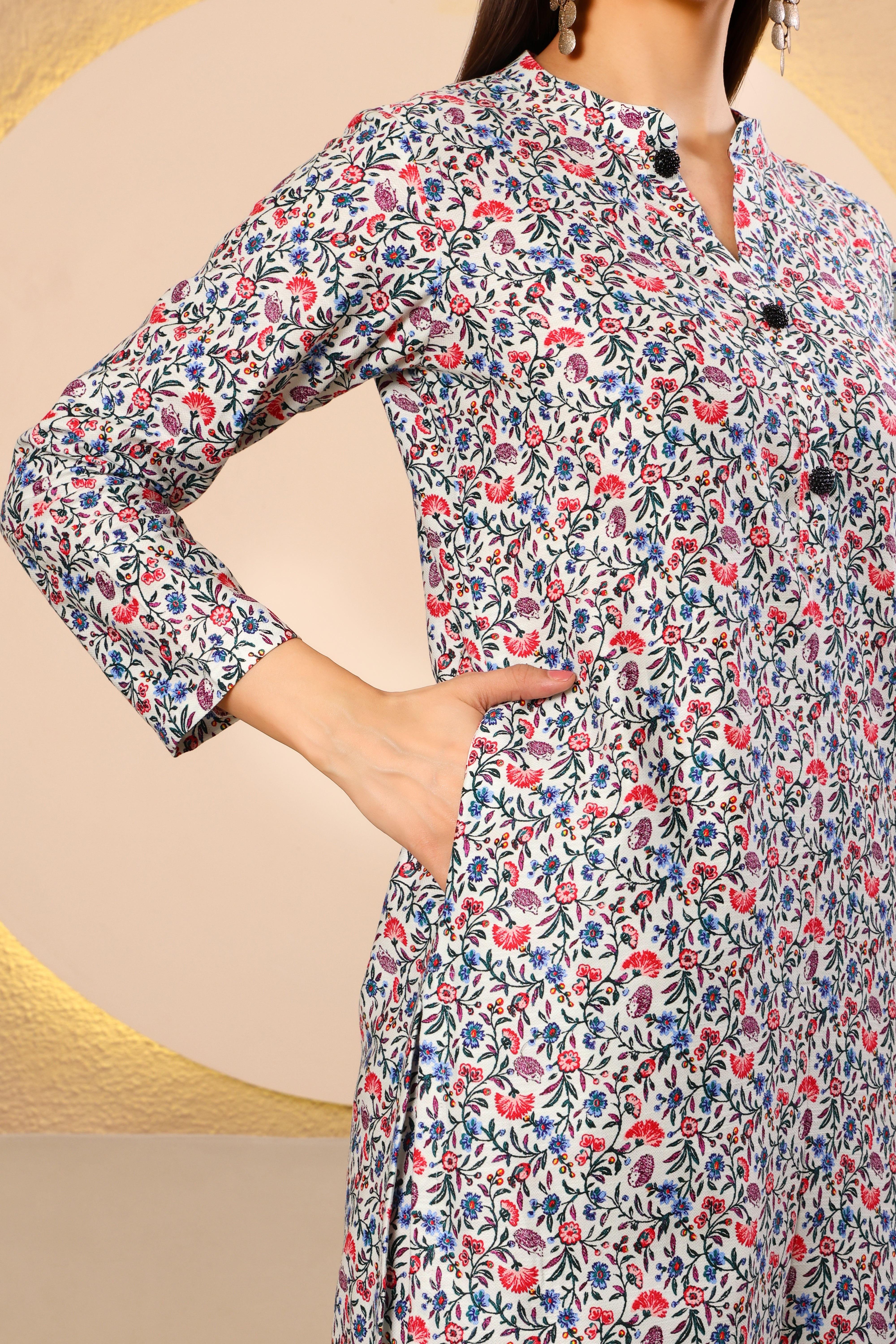 Floral Charm Pashmina Winter Kurta Set
