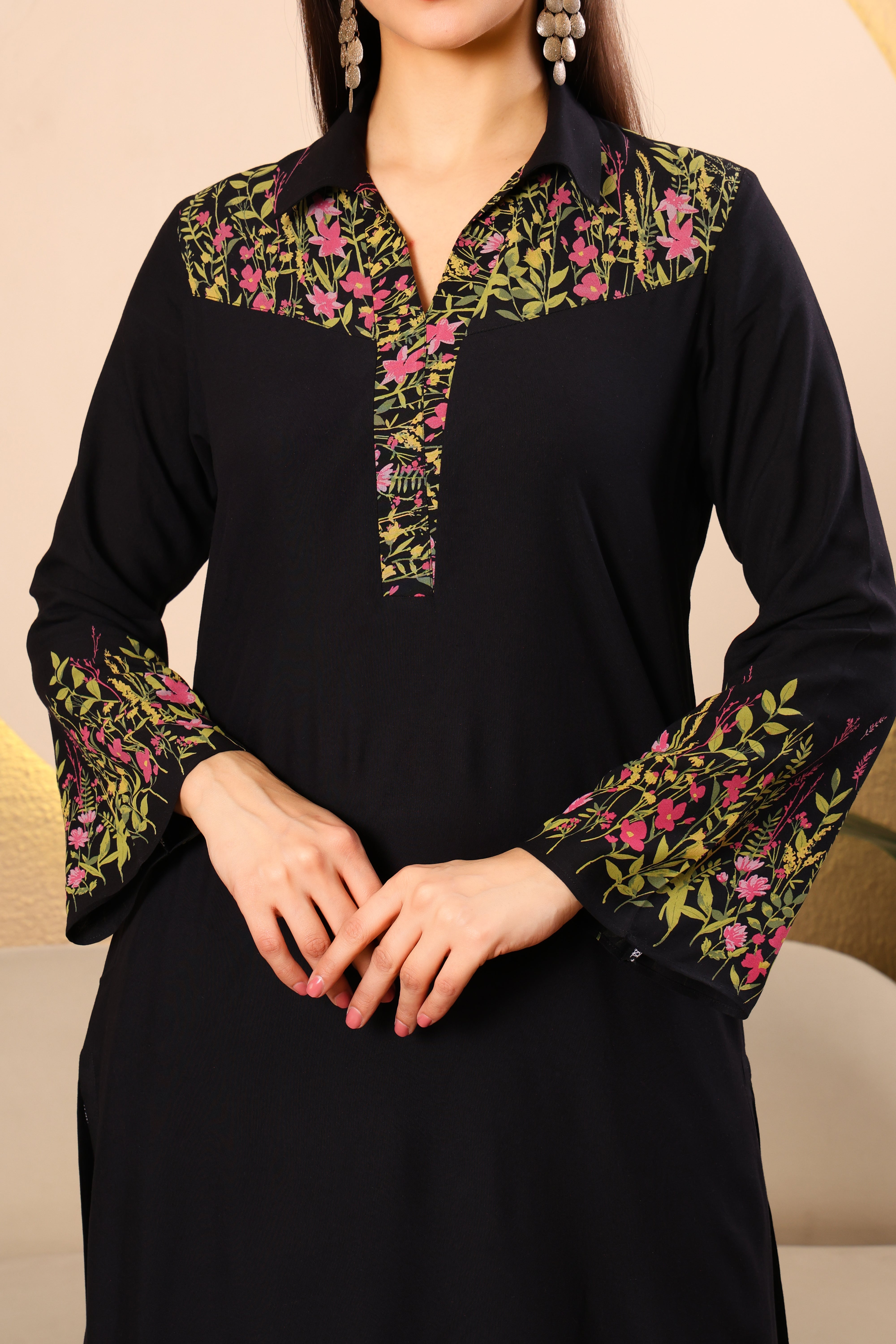 Shirt Collar Kurti Set
