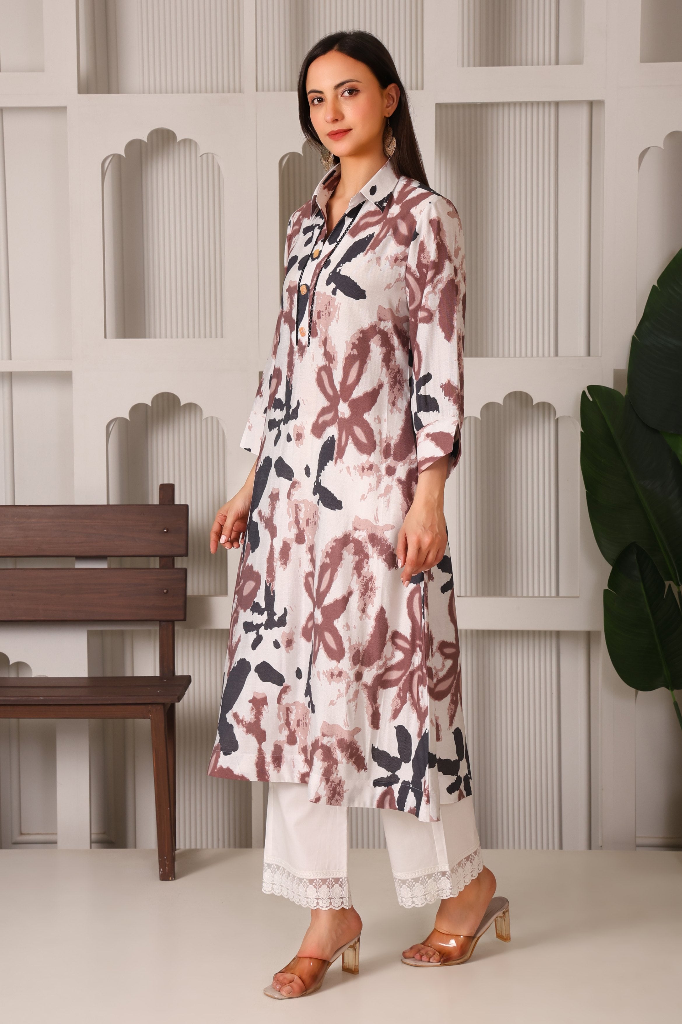 Urban Grace Cotton Linen Shirt Collar Kurta Set