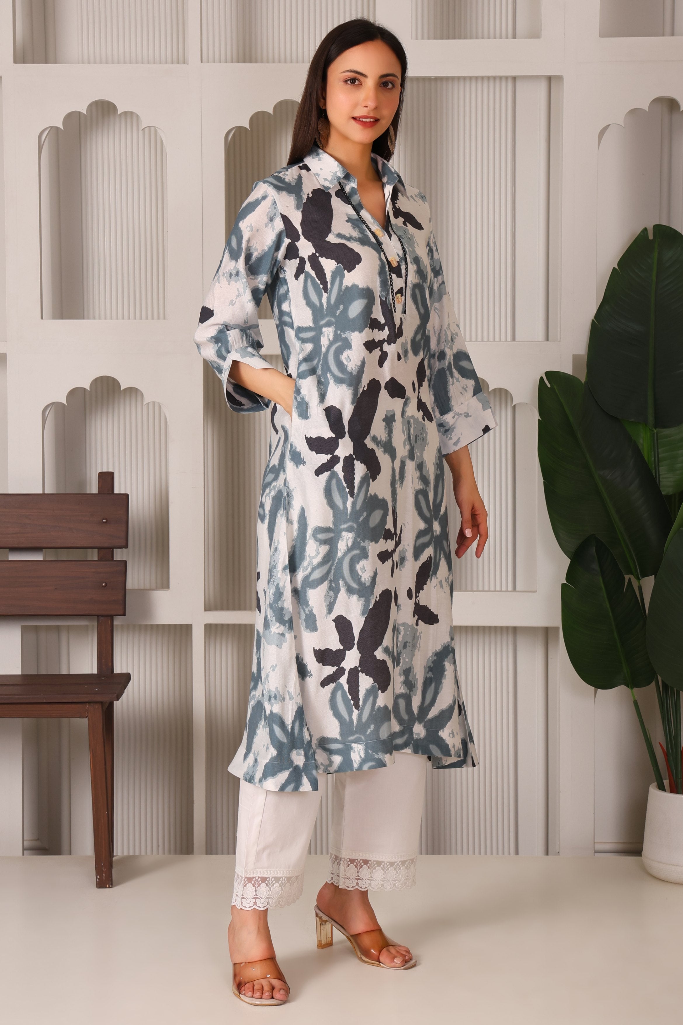 Modern Muse Cotton Linen Collar Kurta Set