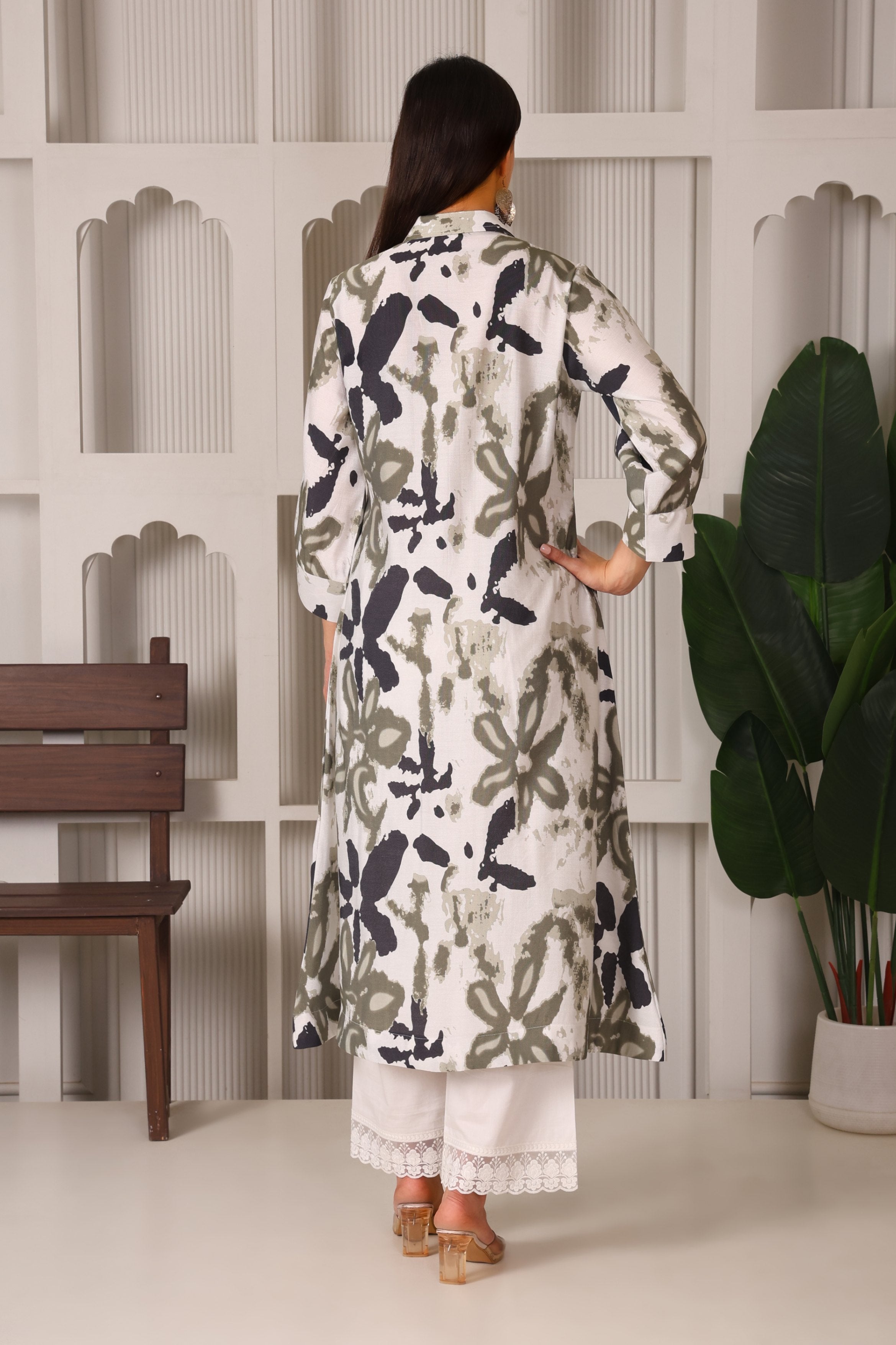 Cotton Linen Shirt Collar Kurta Set