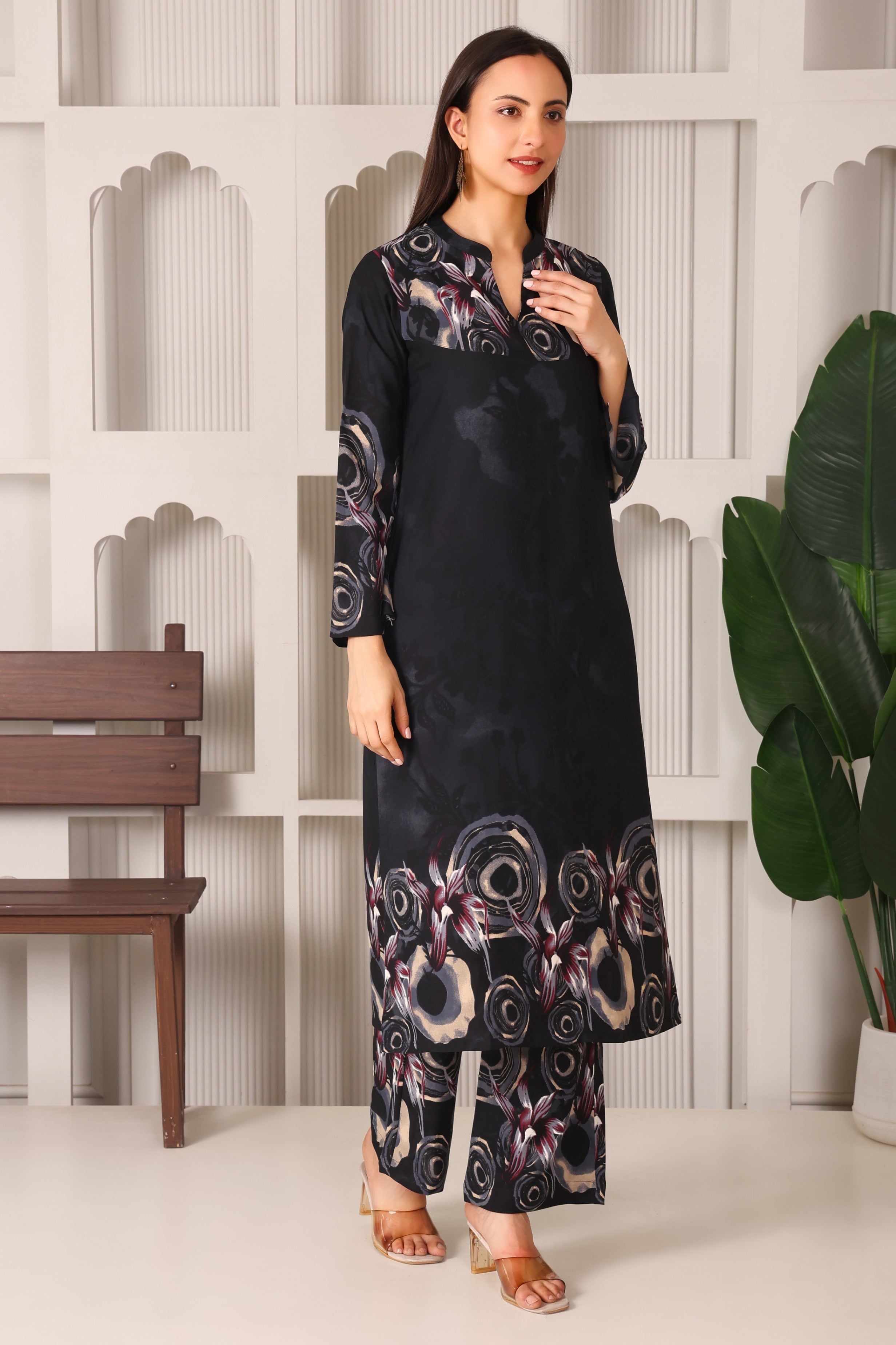 Minimal Crepe Kurta Set with Chinese Collar
