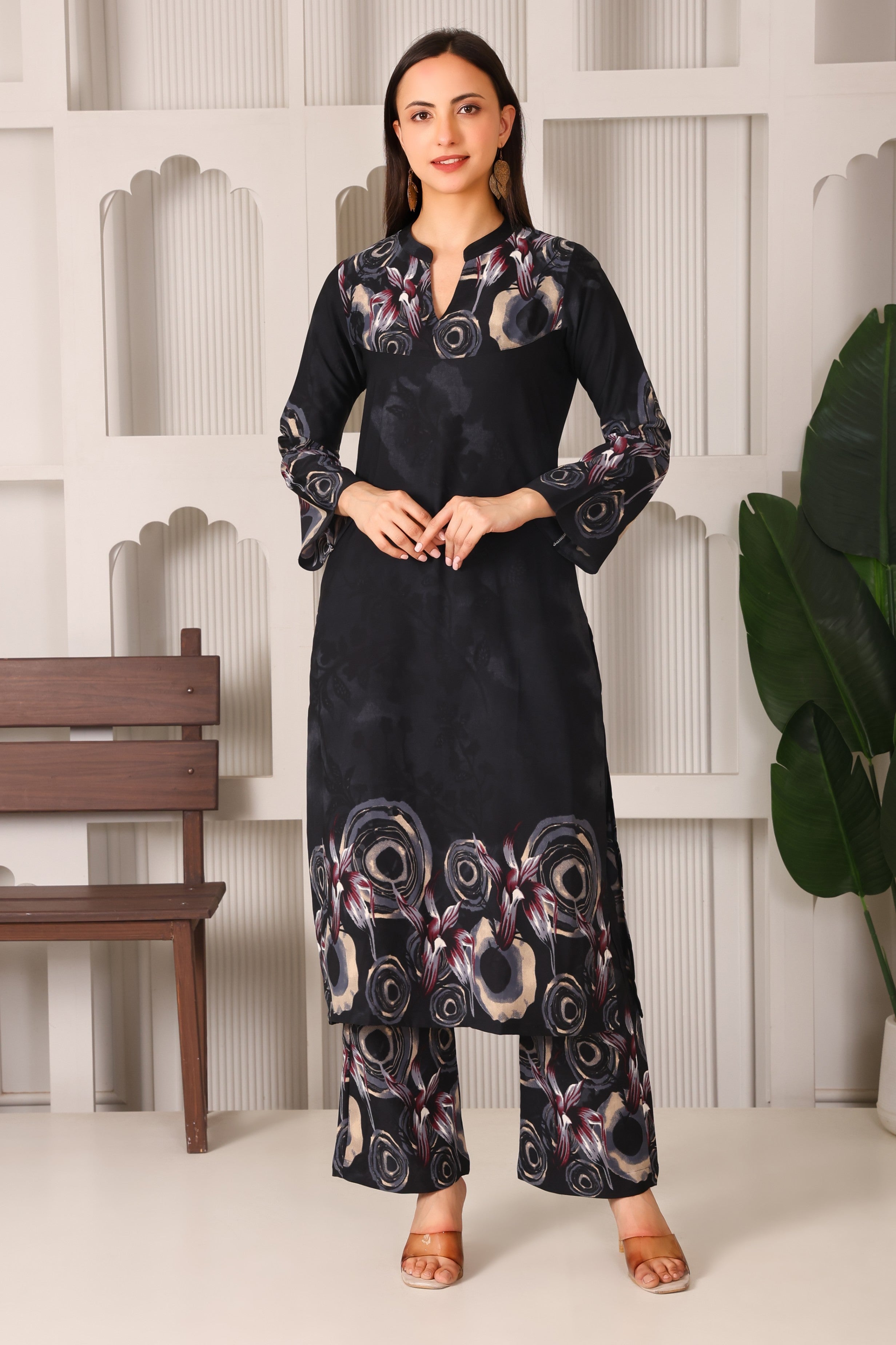 Minimal Crepe Kurta Set with Chinese Collar