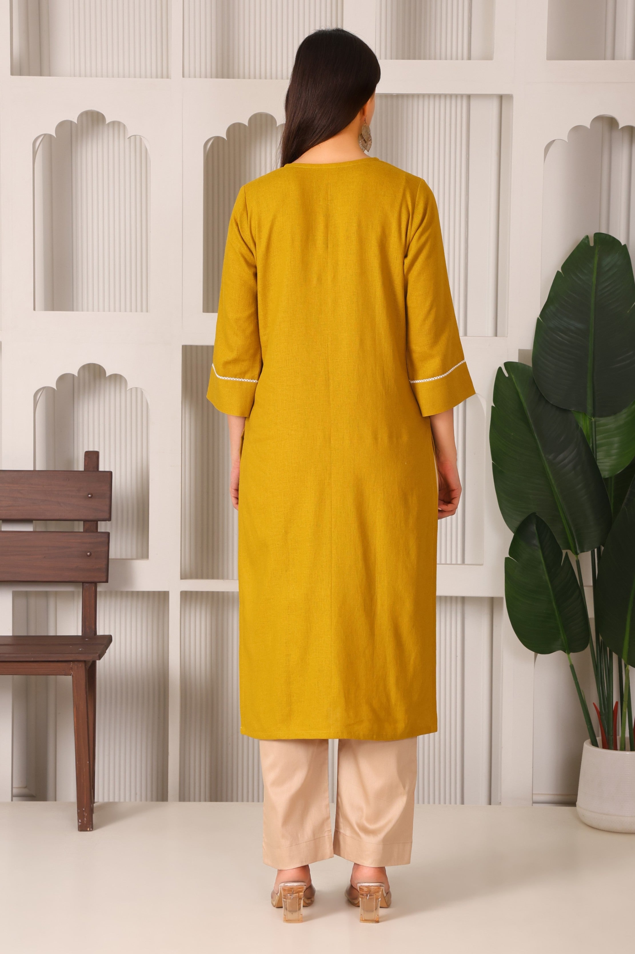 Classic Charm Linen Straight Kurta Set with Embroidery