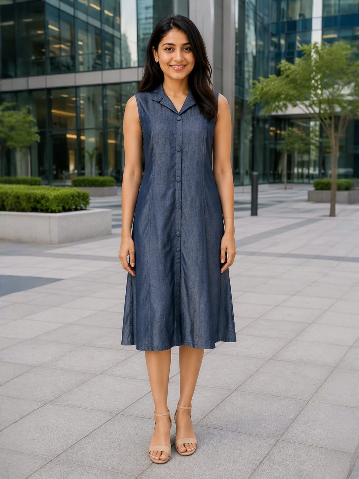 Graceful and Comfortable denim midi with pocket