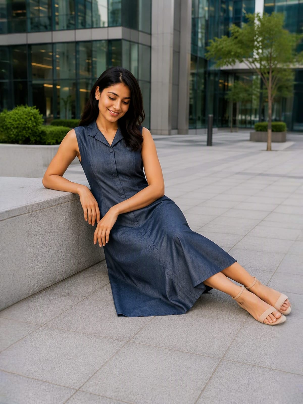 Graceful and Comfortable denim midi with pocket