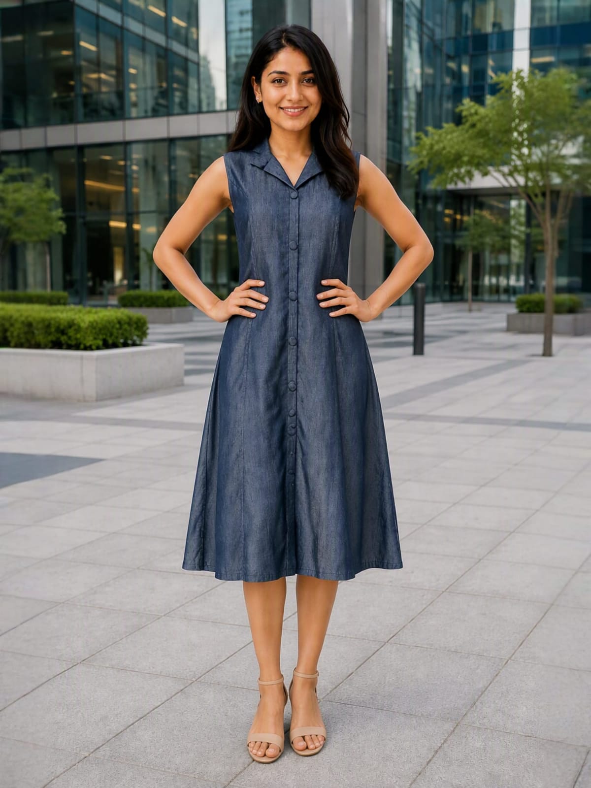 Graceful and Comfortable denim midi with pocket