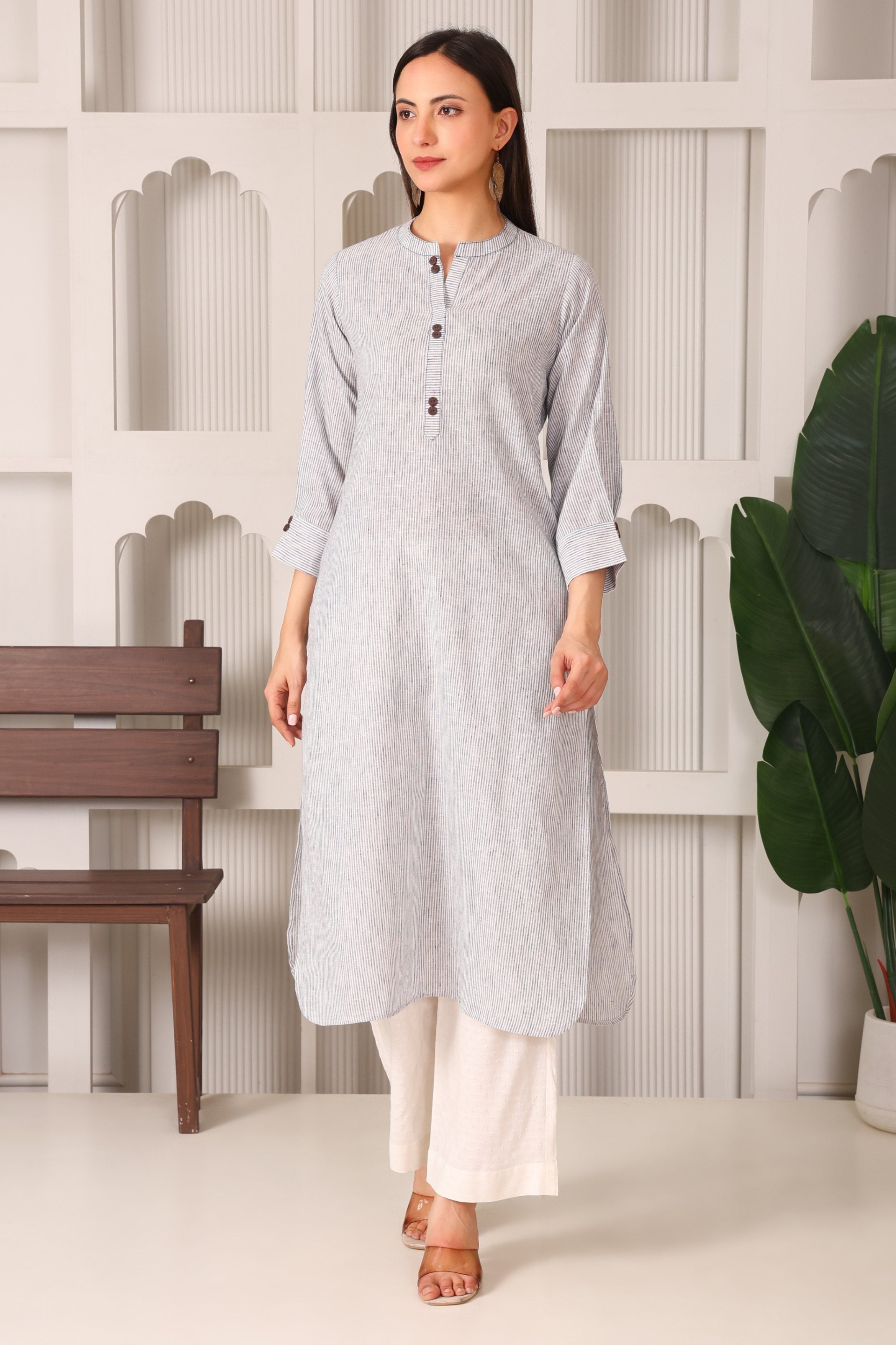 Timeless Stripes Linen Cotton Kurta Set