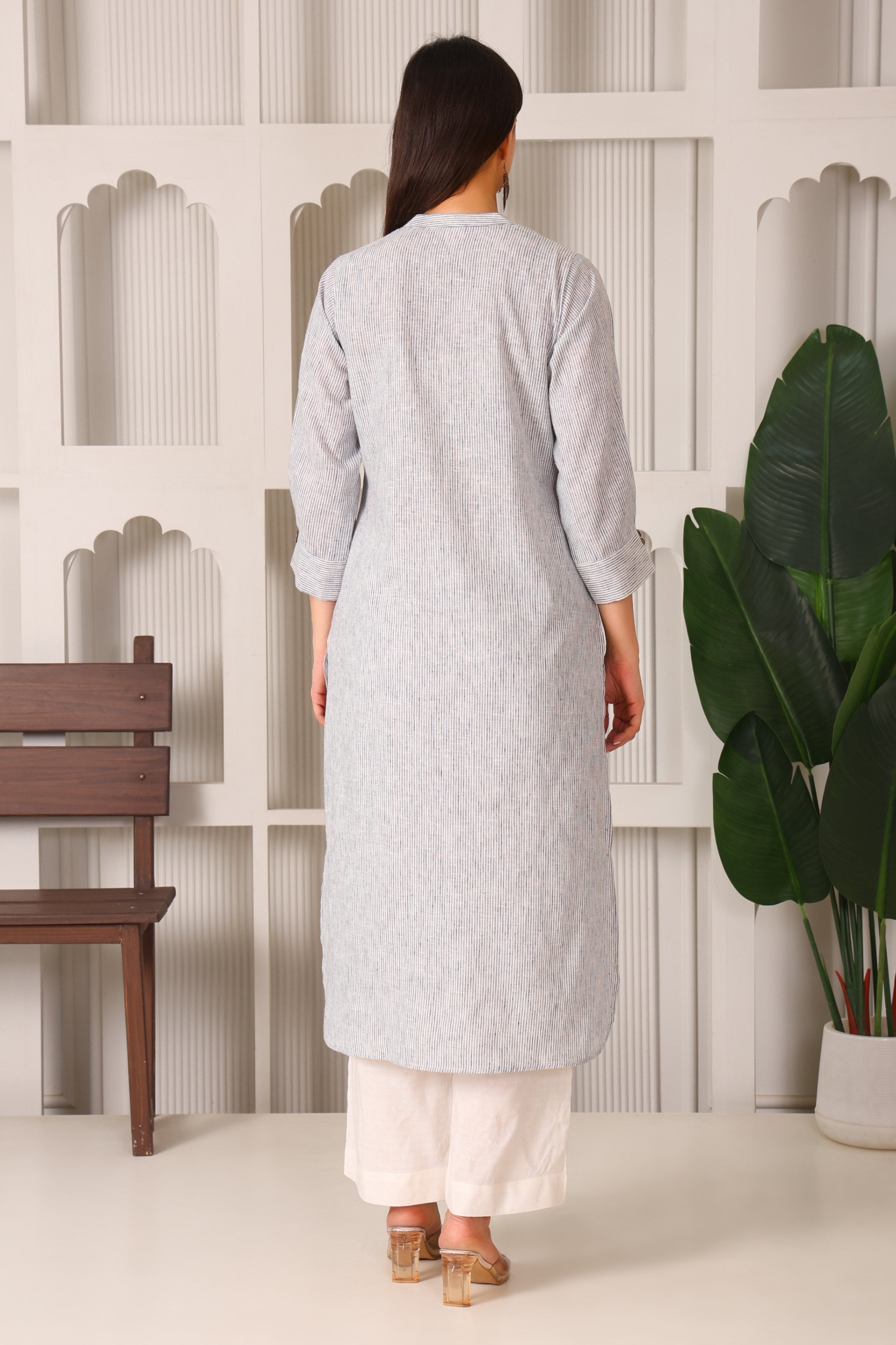 Timeless Stripes Linen Cotton Kurta Set