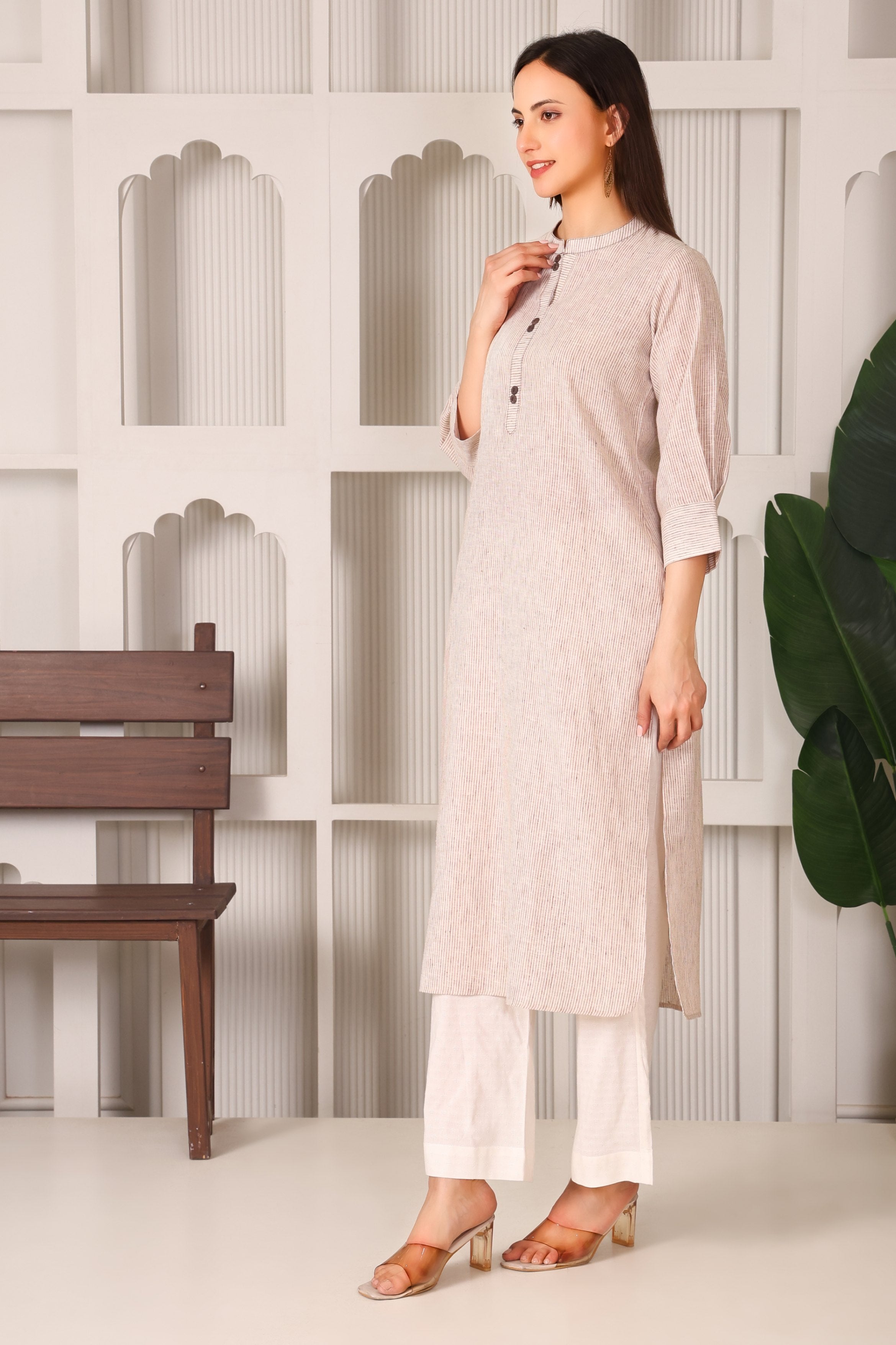 Classic Linen Cotton Stripes Kurta Set
