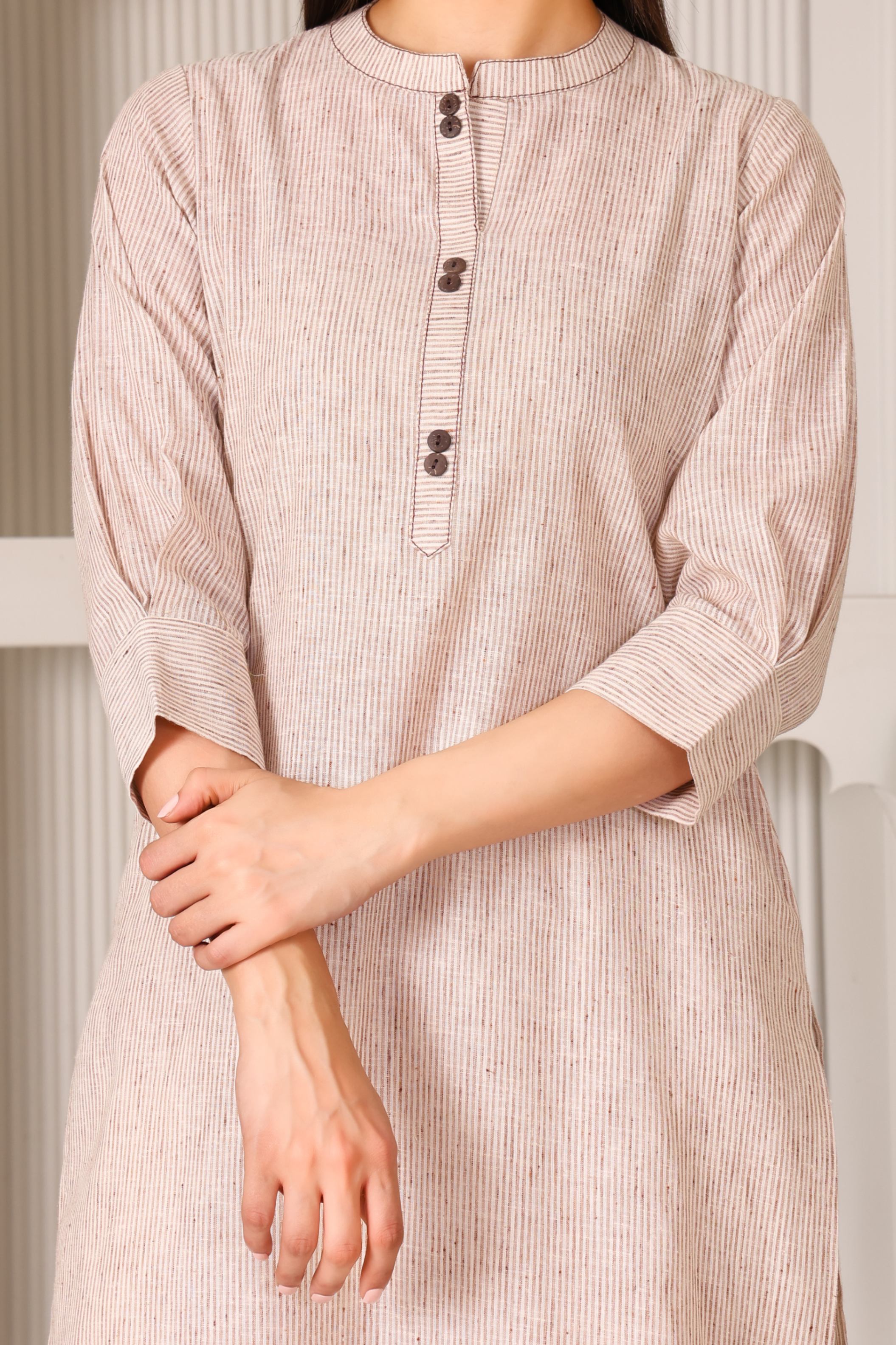 Classic Linen Cotton Stripes Kurta Set