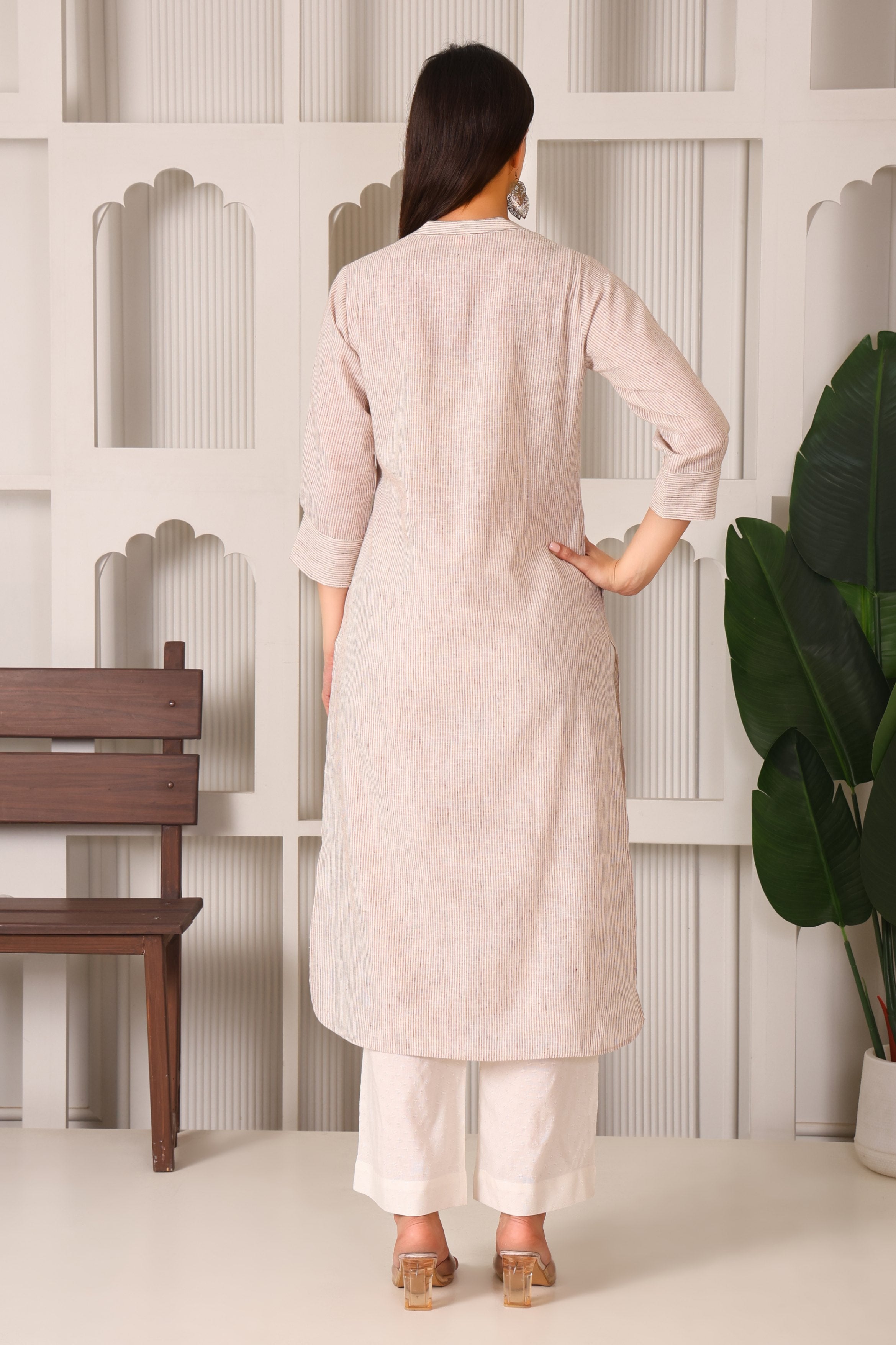 Classic Linen Cotton Stripes Kurta Set