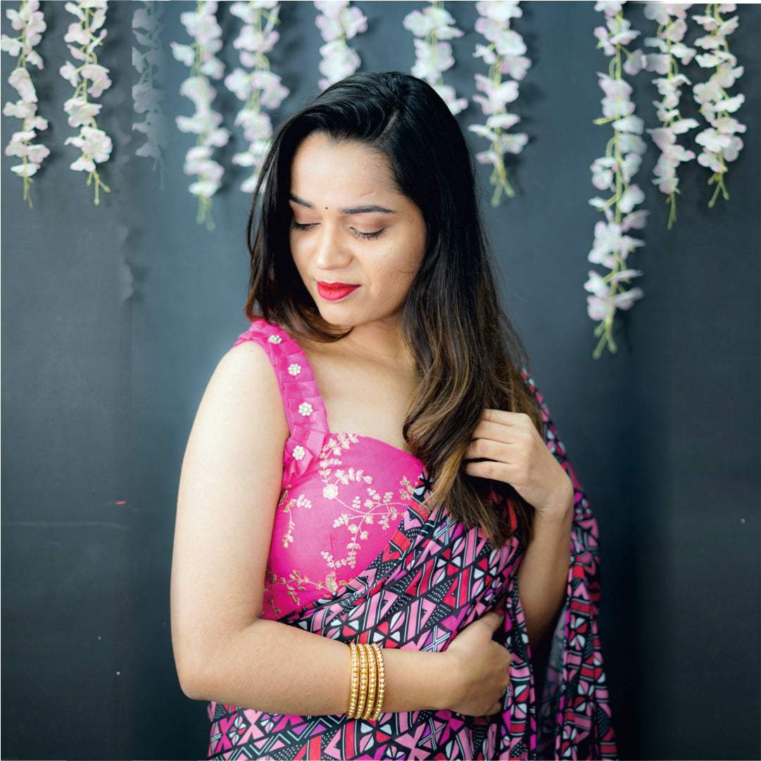 Readymade Saree with Designer Blouse Sweetheart Neck Style