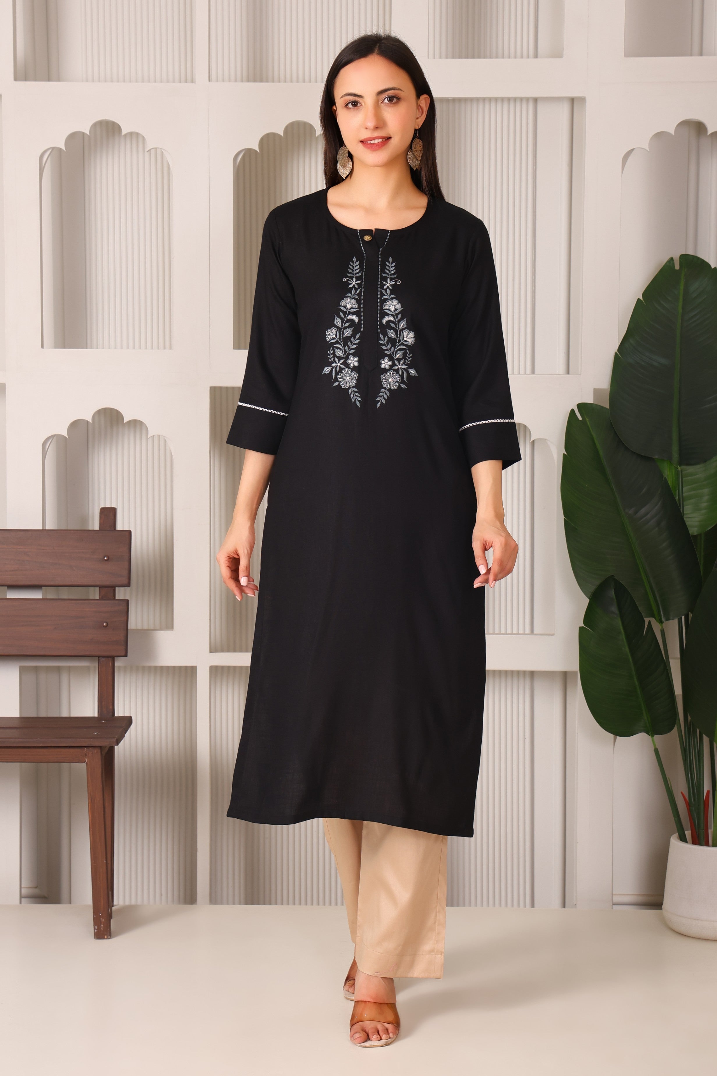Linen Front Embroidery Kurta Set