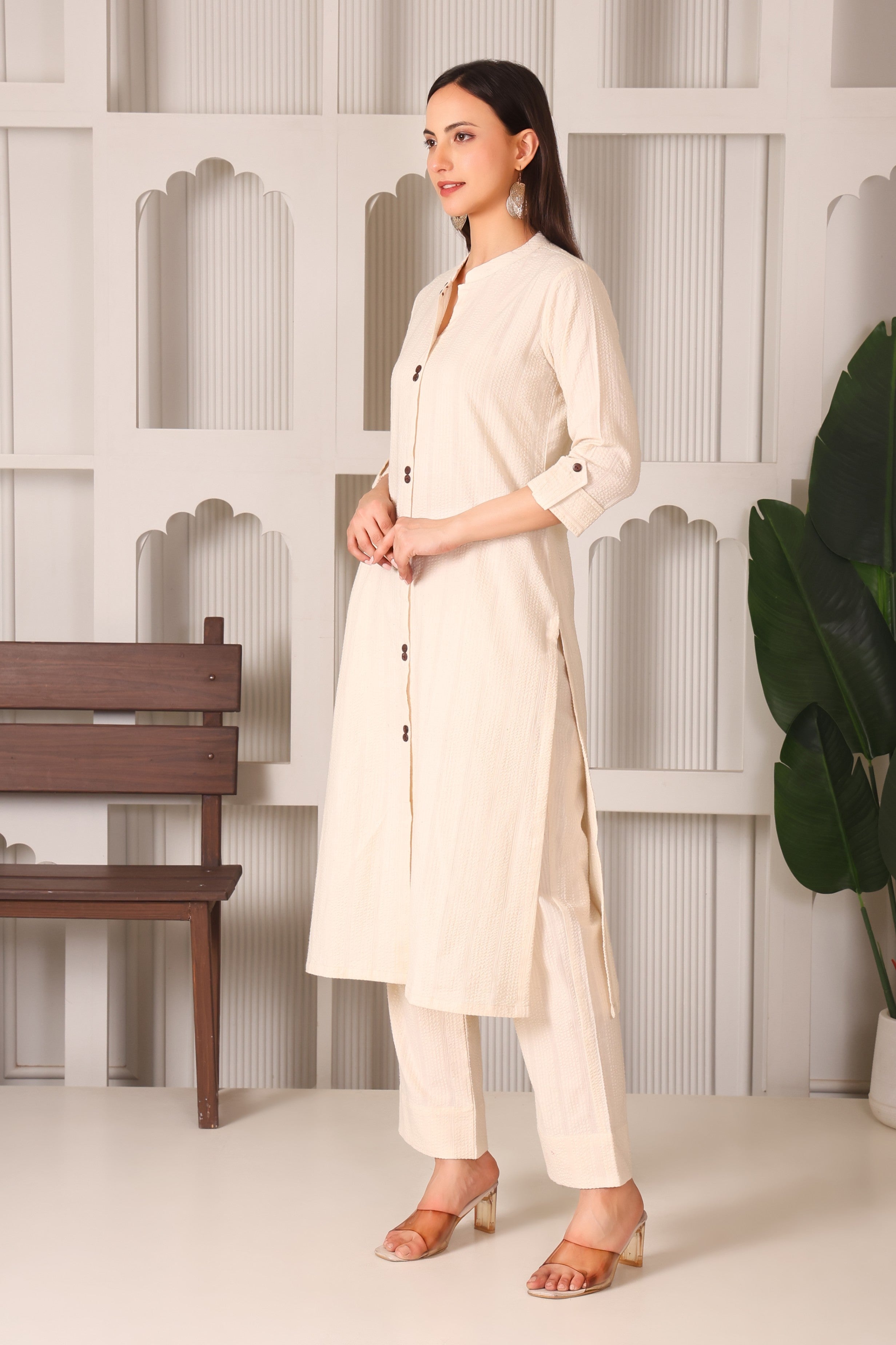 Graceful Cotton A-Line Kurta Set with Mandarin Collar