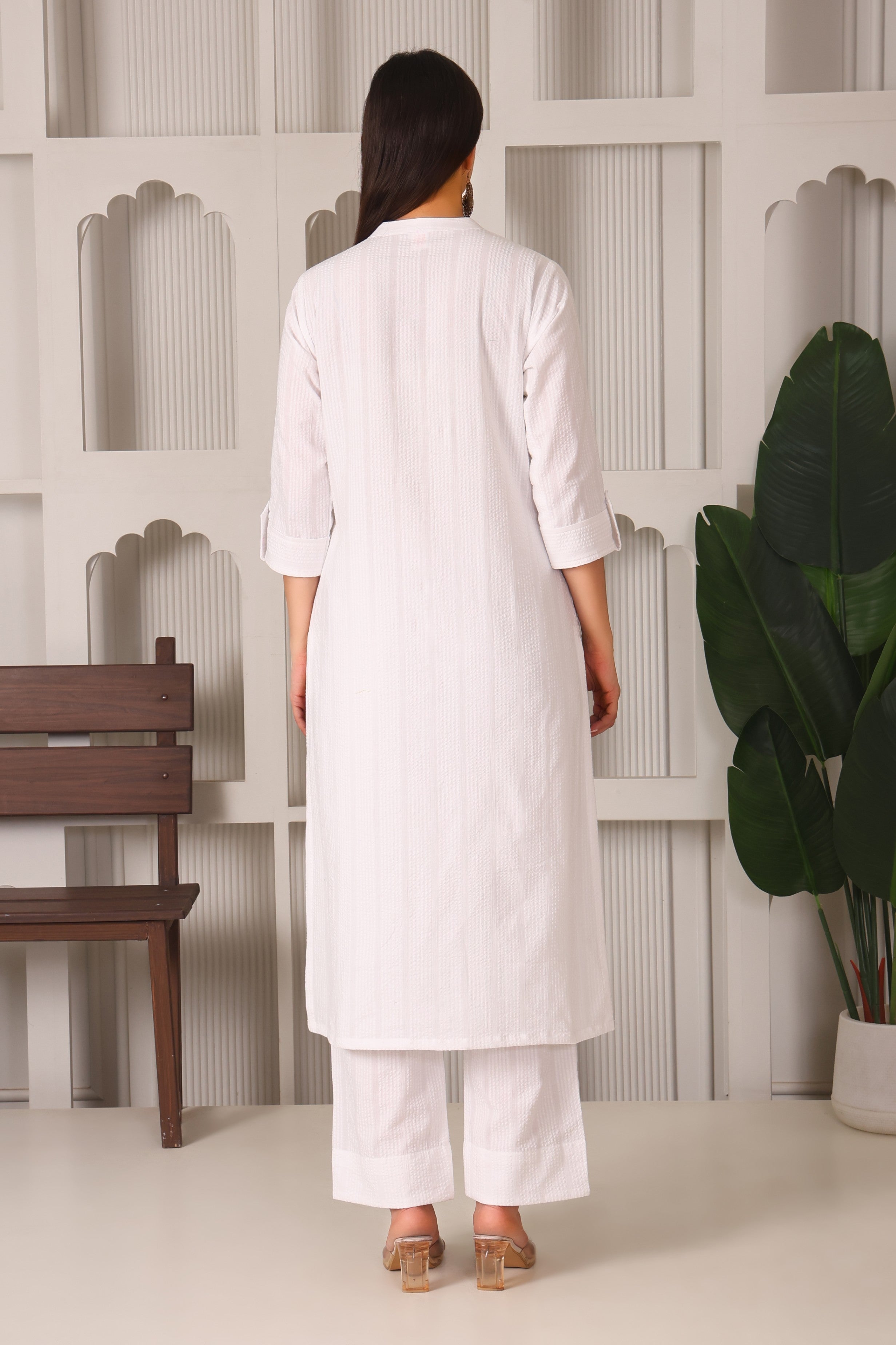 Cotton A-Line Kurta Set with Chinese Collar