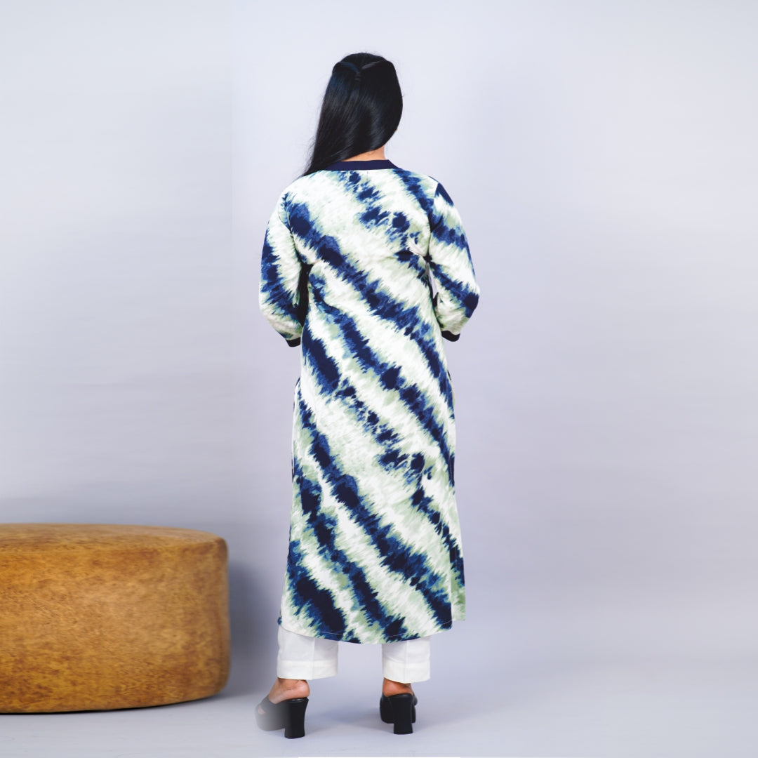 Kurti Chinese collar Fabric Ryon Print Tie & dye
