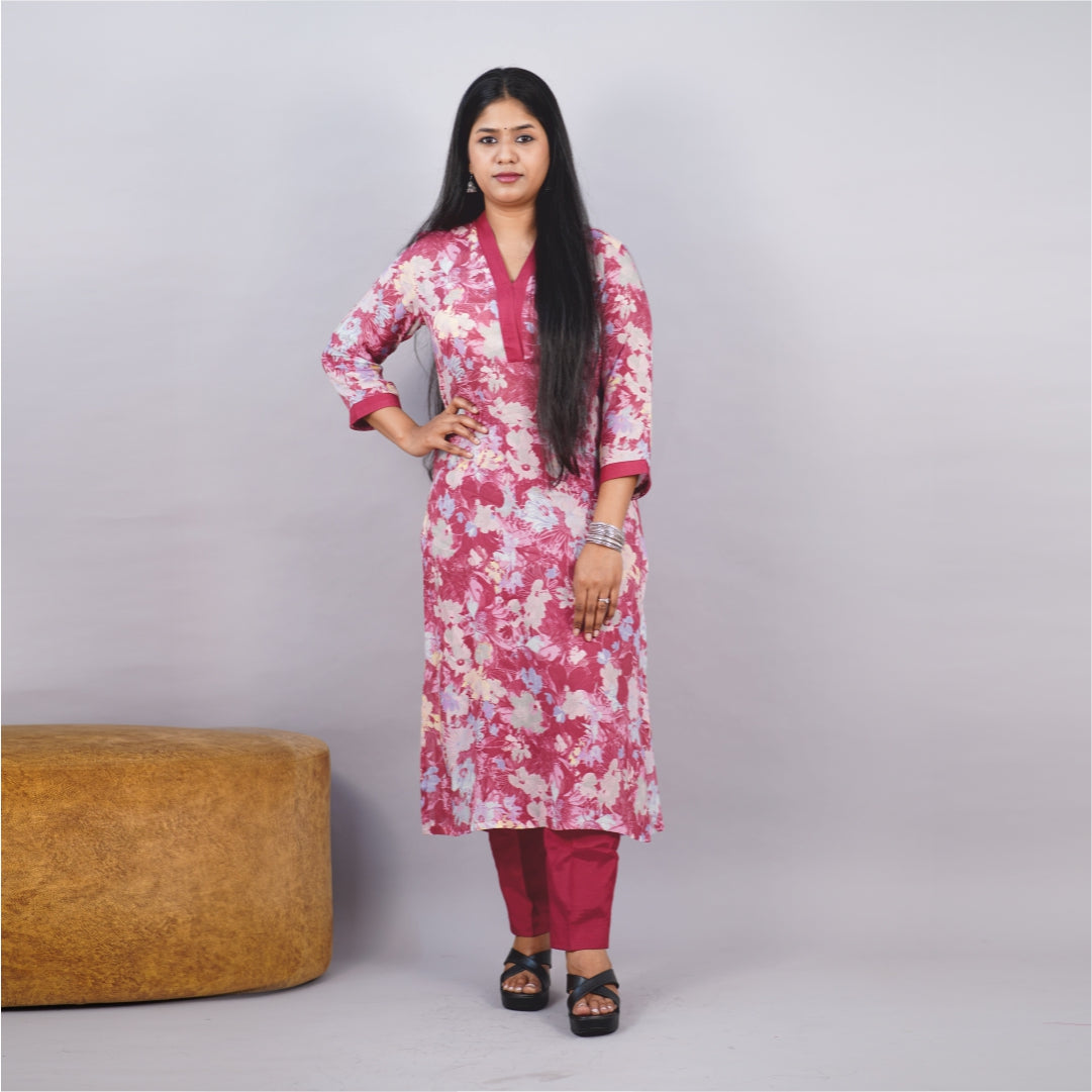 Kurti V-Neck Fabric Shifon Malal