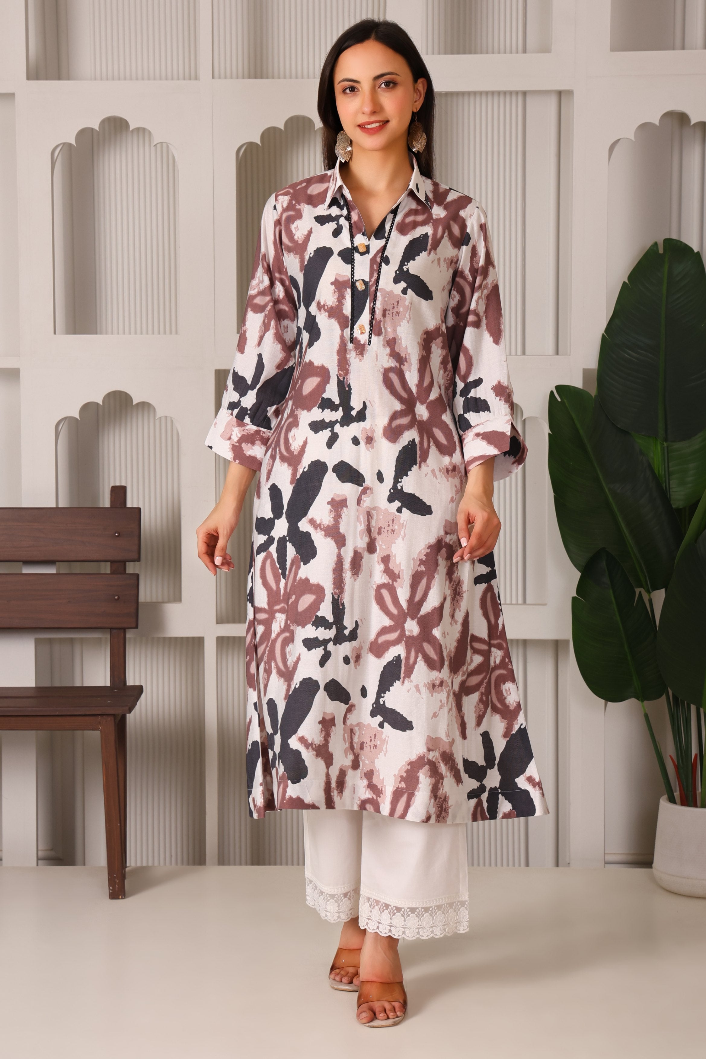 Urban Grace Cotton Linen Shirt Collar Kurta Set