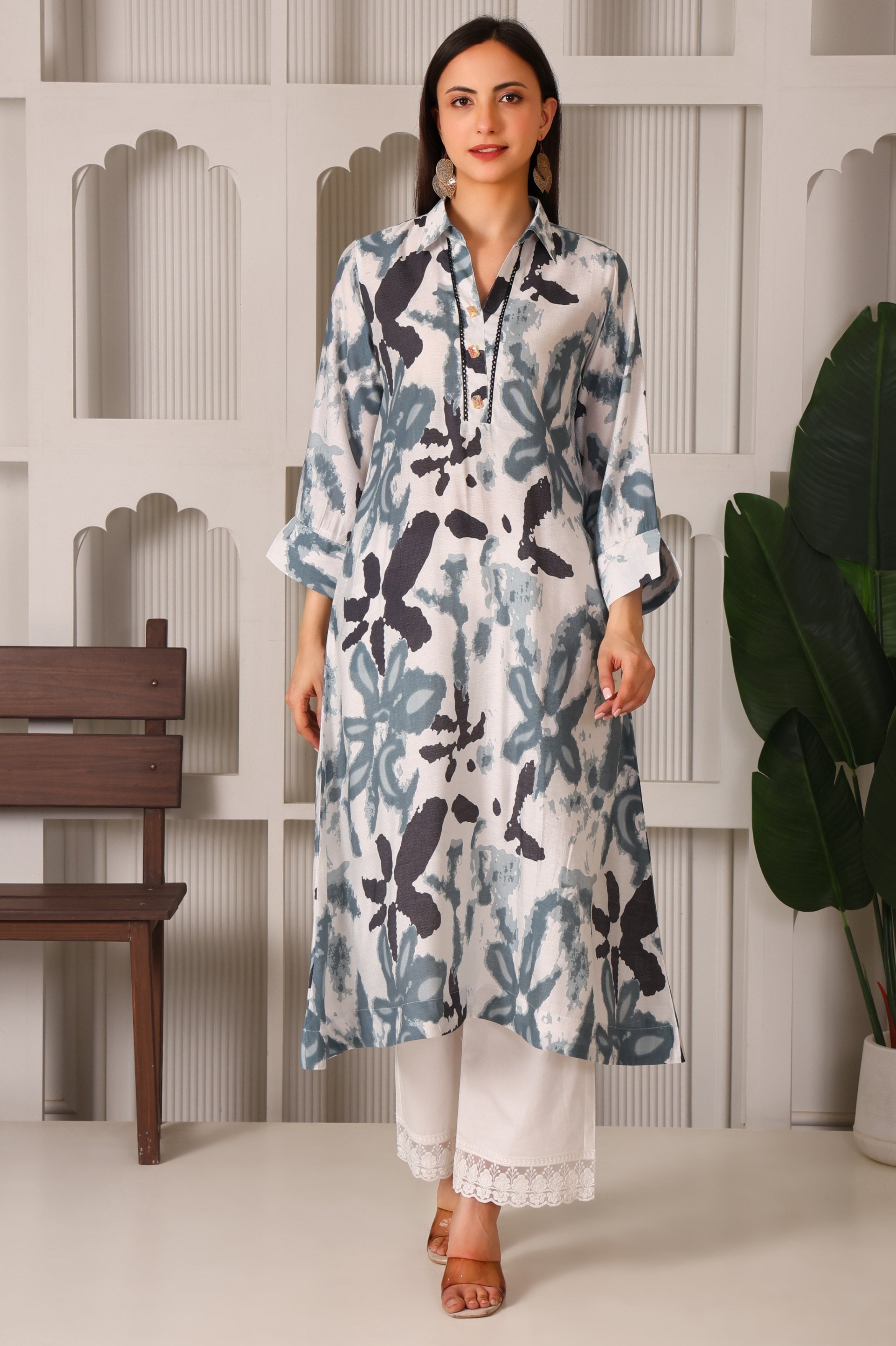 Modern Muse Cotton Linen Collar Kurta Set