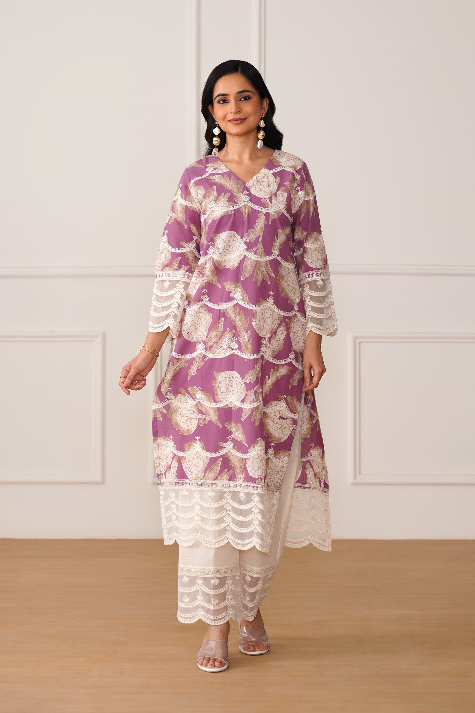 Elegant Purple Cambric Cotton Suit