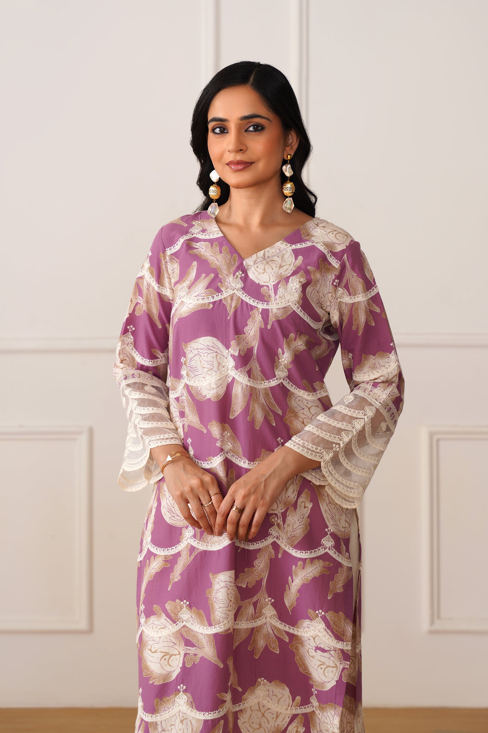 Elegant Purple Cambric Cotton Suit