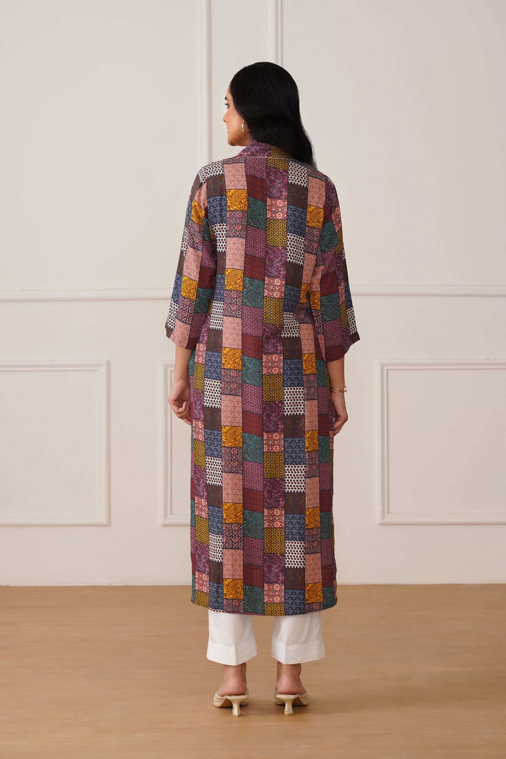 V-Neck Brown Moss Box Print Kurti