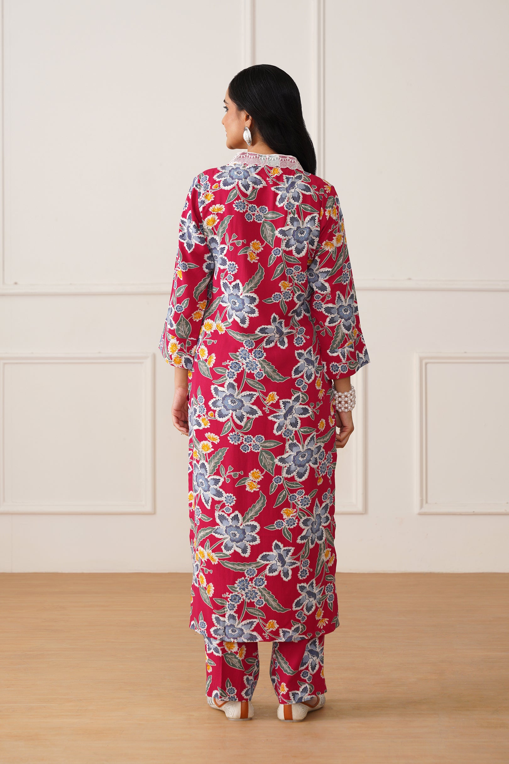 V-Neck  Kurti Set