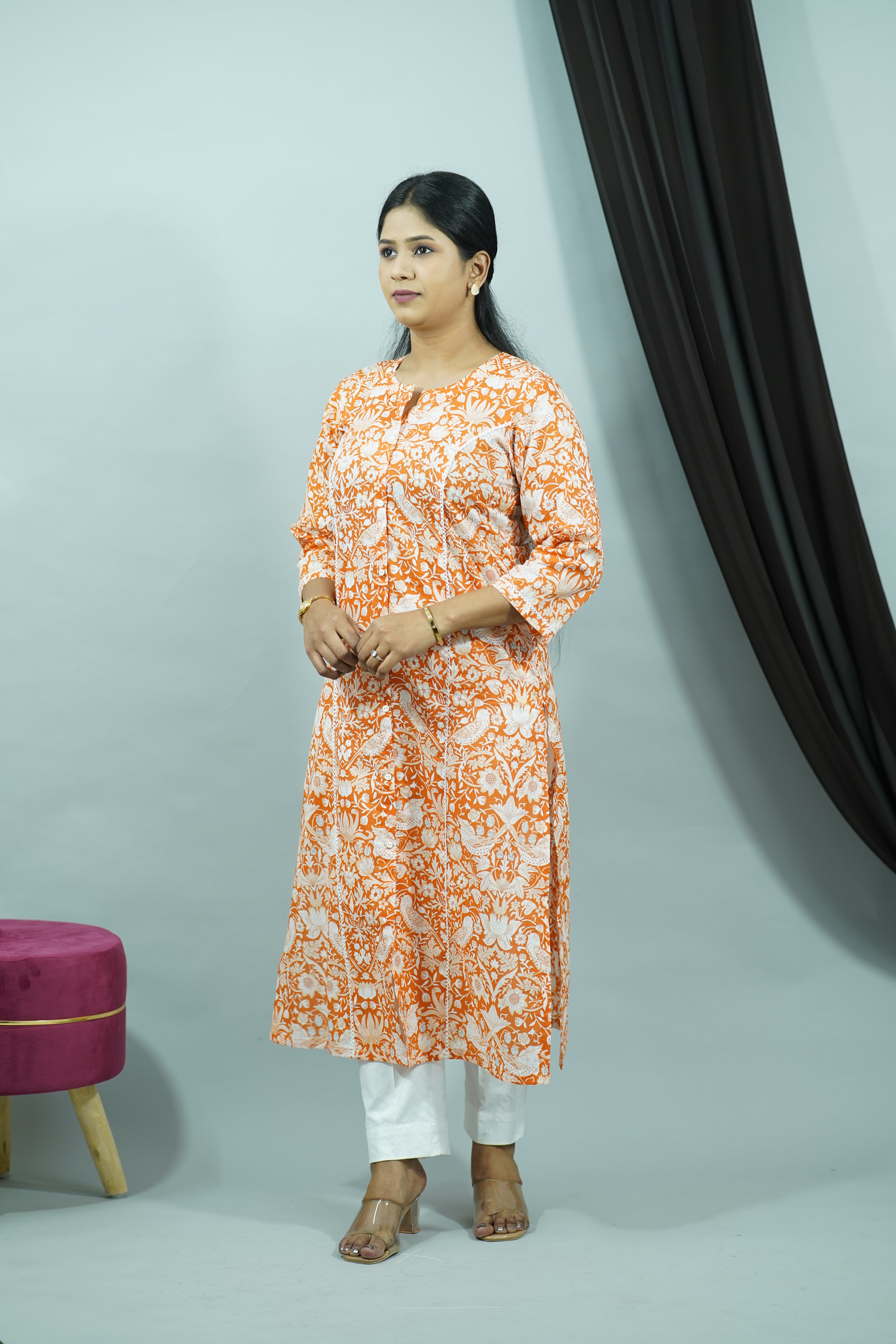 Orange Cambric Princess Cut Kurti