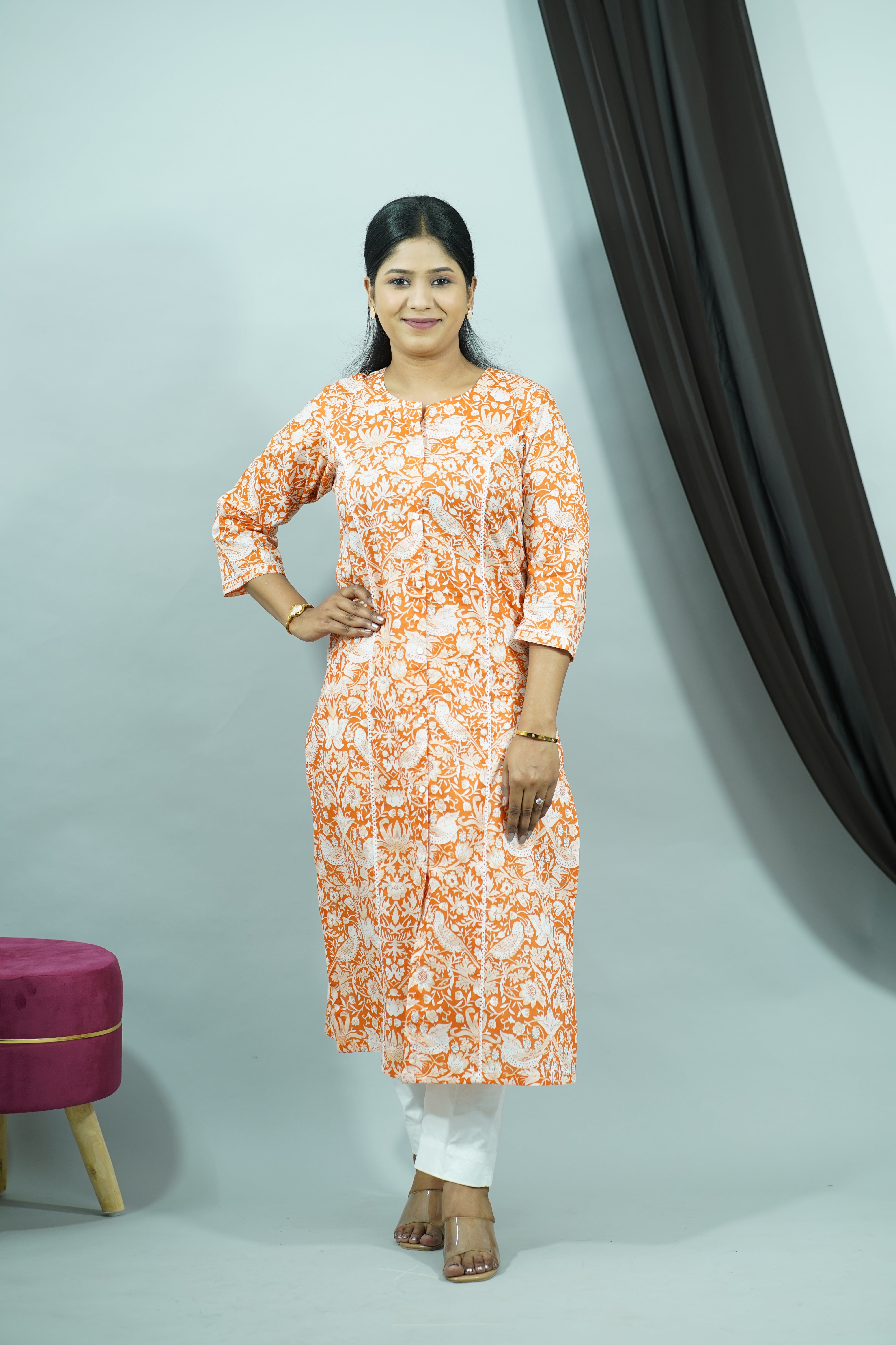 Orange Cambric Princess Cut Kurti