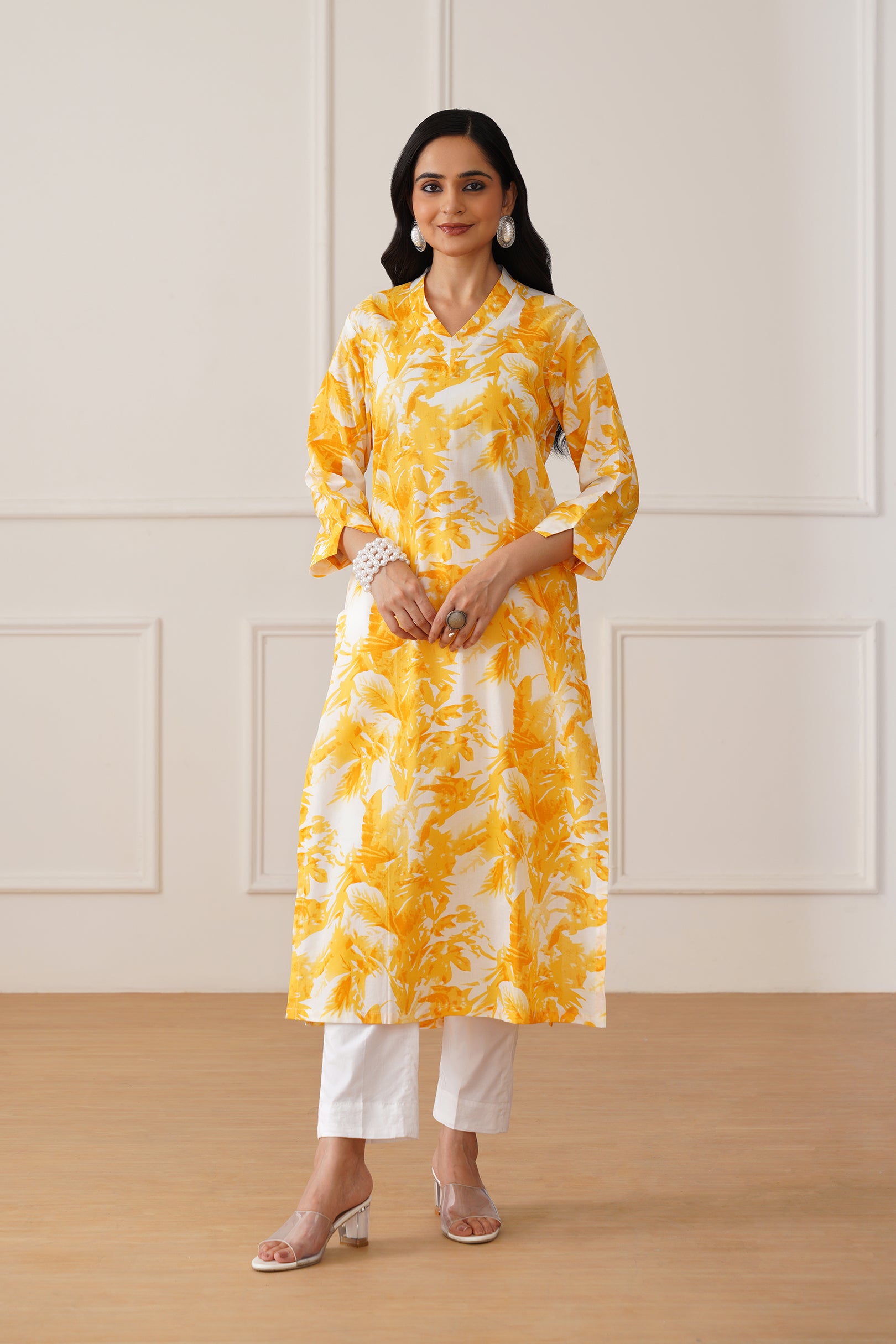 Yellow V-Neck Kurti
